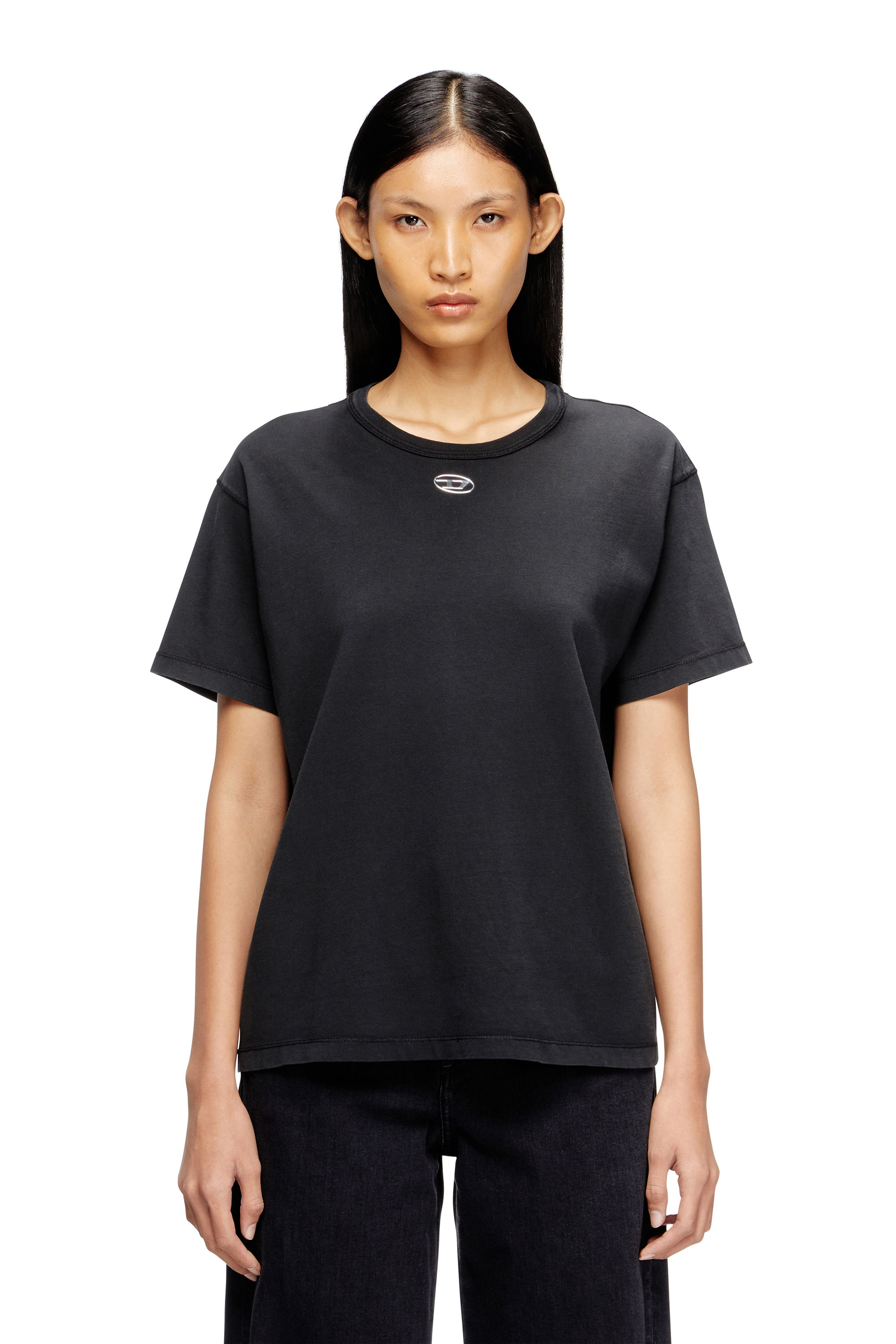 Diesel - T-NORMY-OD-S1, Damen Cotton T-shirt with metallic Oval D in Schwarz - 1