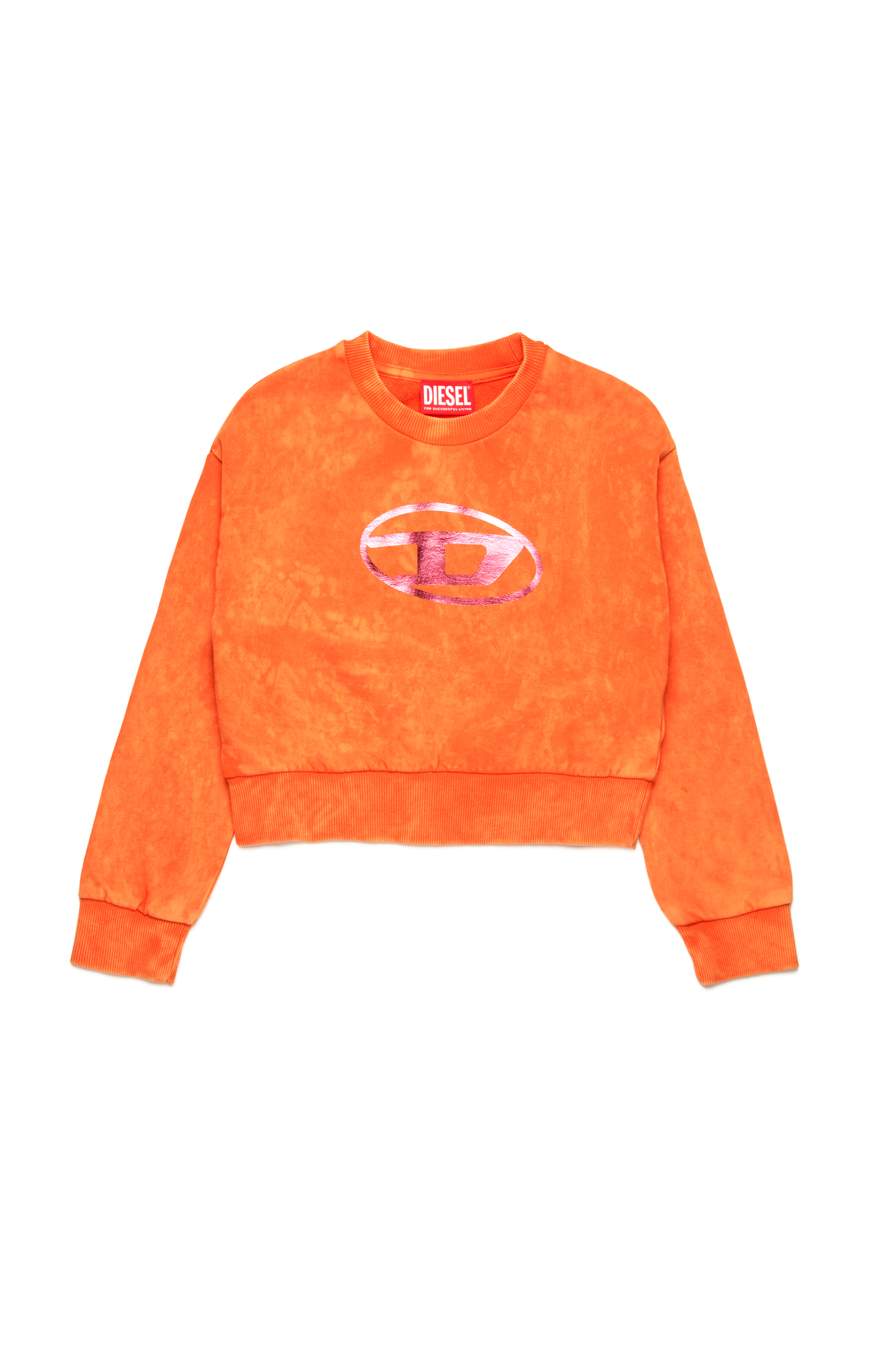 Diesel - SLEMPY, Damen Marmoriertes Sweatshirt mit Metallic-Logo in Orange - 1