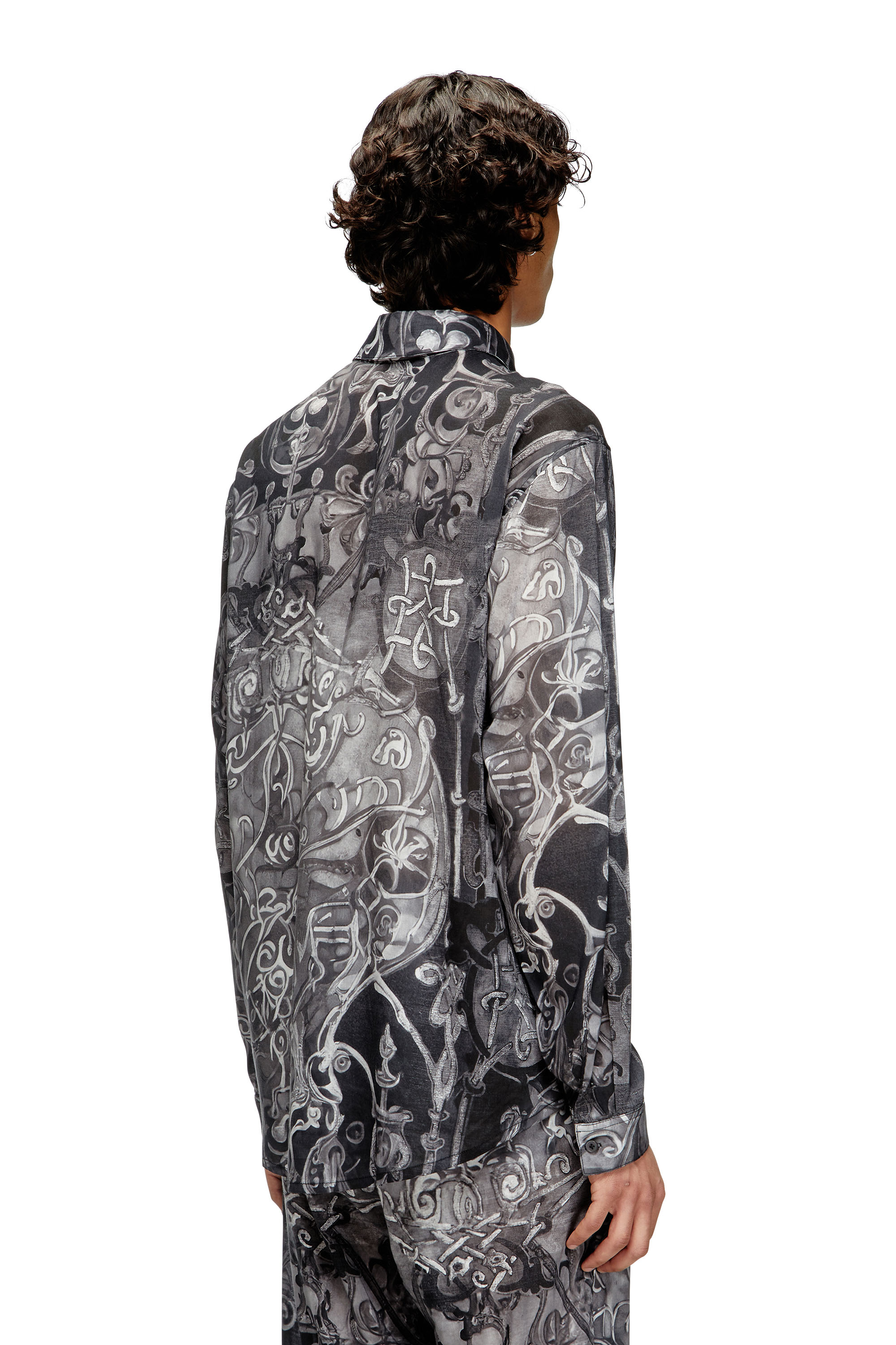 Diesel - S-SIMPLY-B-AJFW, Herren Hemd aus TENCEL™ mit mittelalterlichem Print in Schwarz - 4