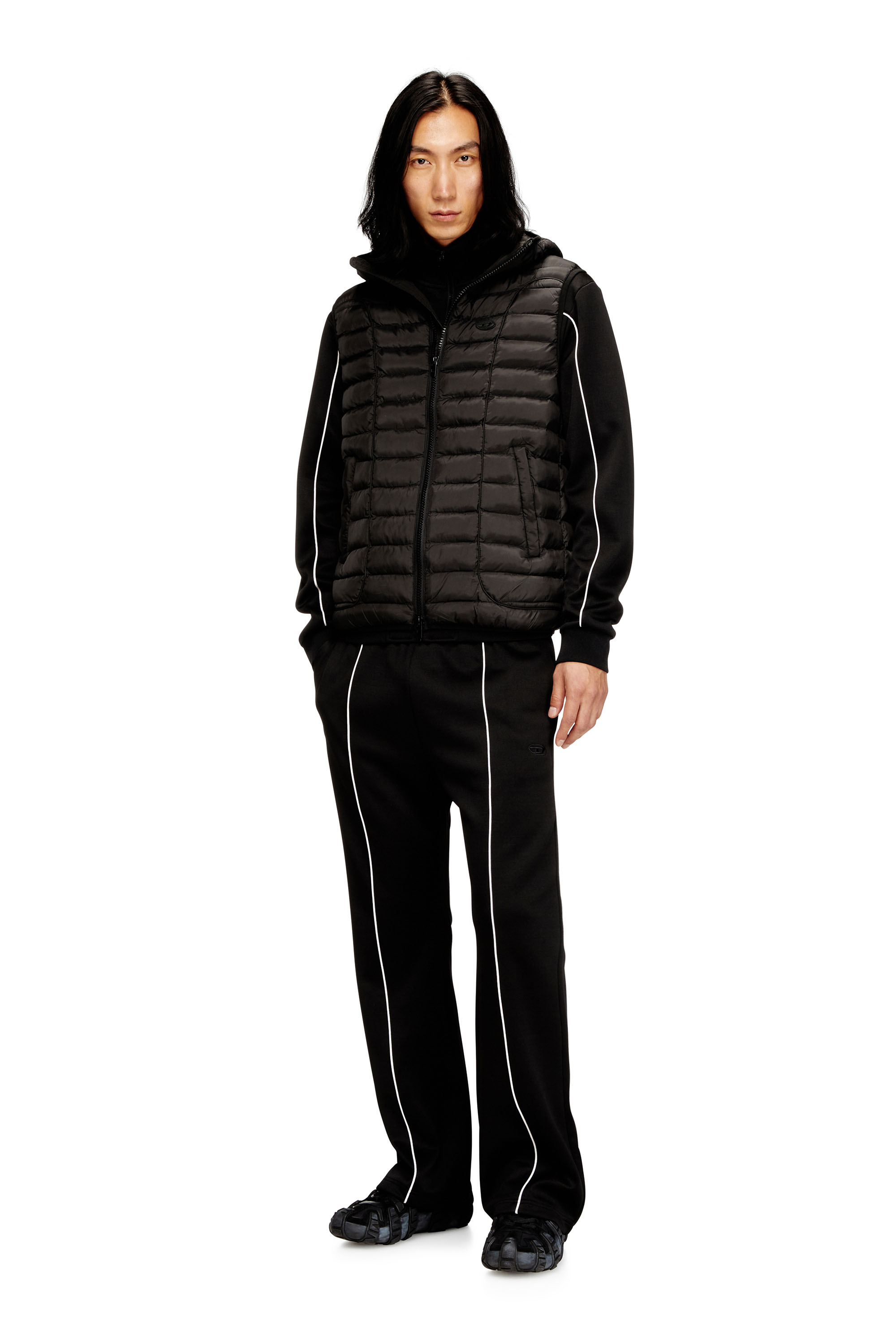 Diesel - W-TEMPLE, Herren Pufferweste mit Kapuze aus leichtem Nylon in Schwarz - 1
