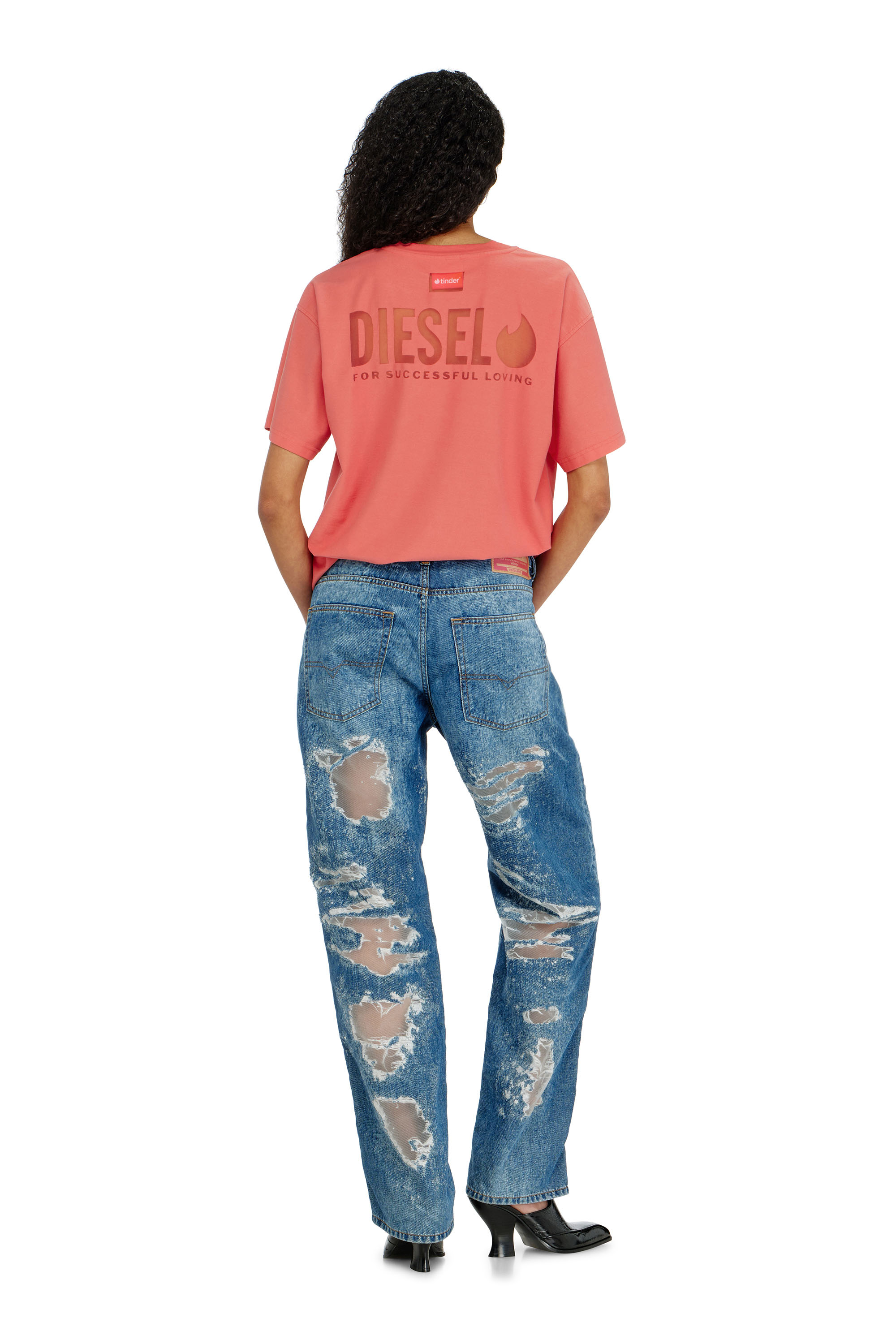 Diesel - PR-T-NORM-CHITIND-R, Unisex T-Shirt mit transparentem Logo auf der R&uuml;ckseite in Korallrosa - 2