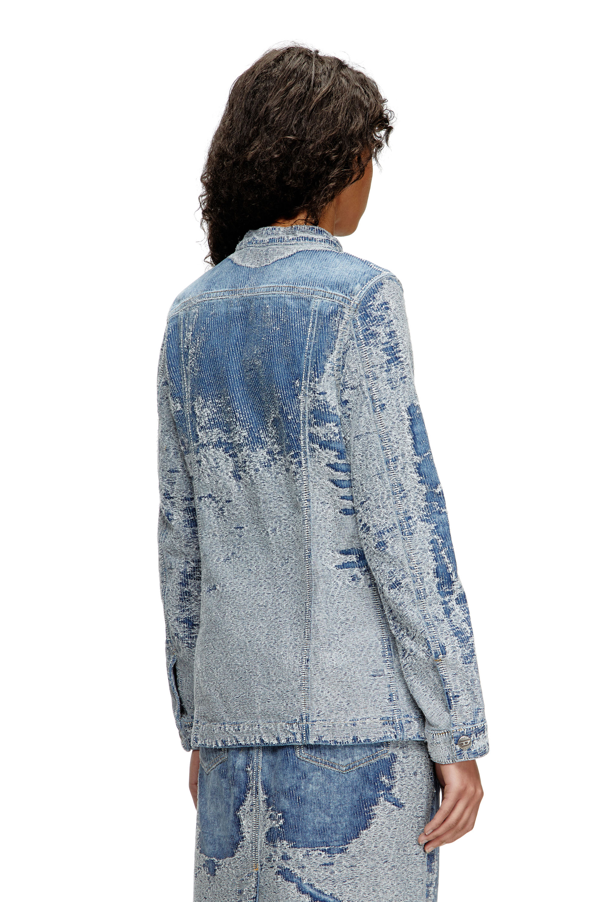 Diesel - DE-MOR-S1, Damen Jacke aus vielgetragenem Jacquard-Denim in Mittelblau - 4