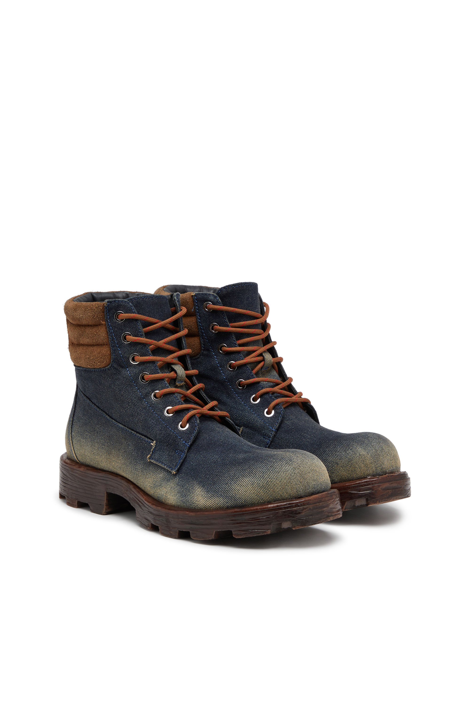 Diesel - D-HAMMER LACE UP, Herren D-Hammer-Kampfstiefel aus Denim und Veloursleder in Dunkelblau - 2