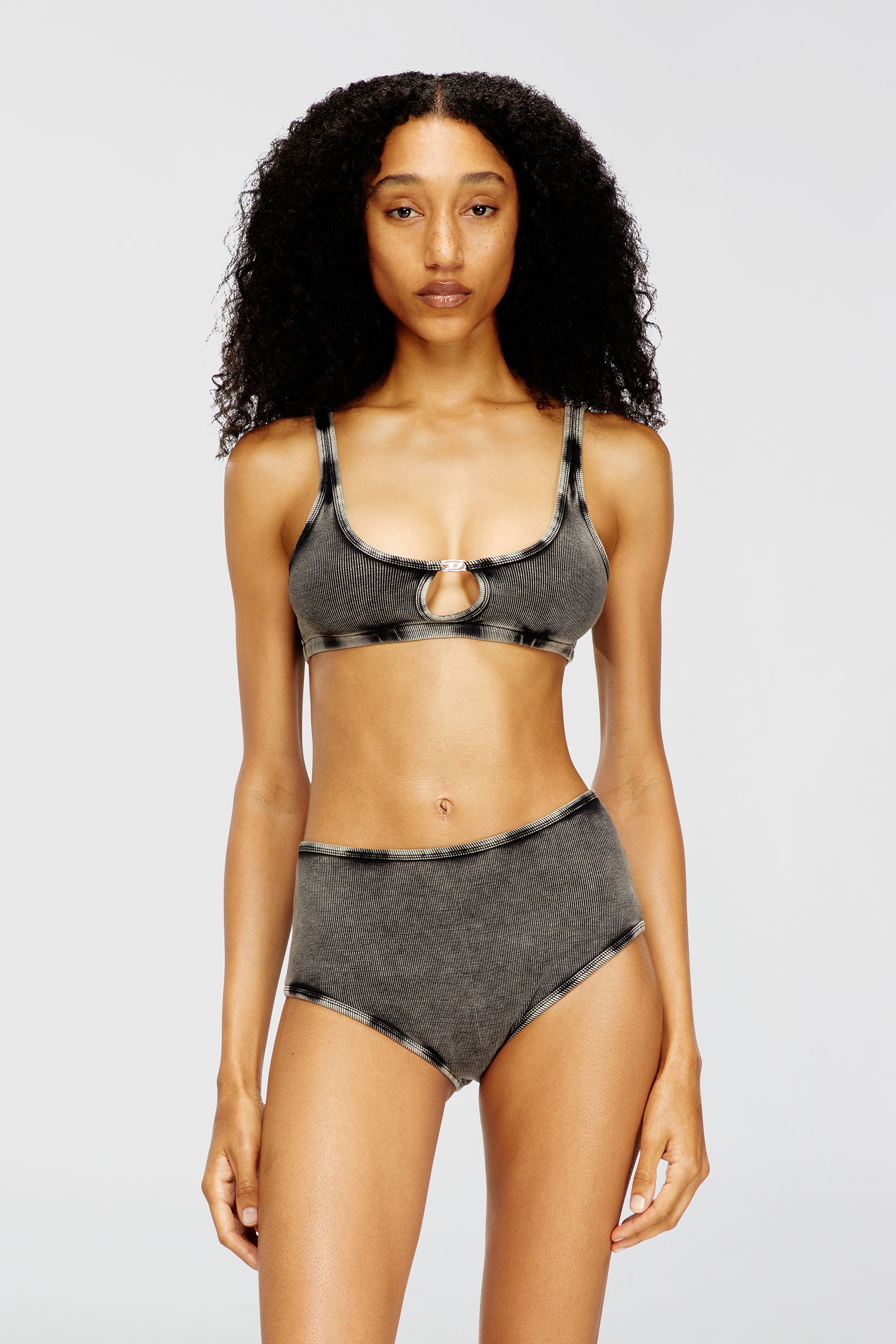 Diesel - FLORENCE-DNM, Damen Bralette aus gerippter Baumwolle mit ovalem Schmuck-D in Grau - 1