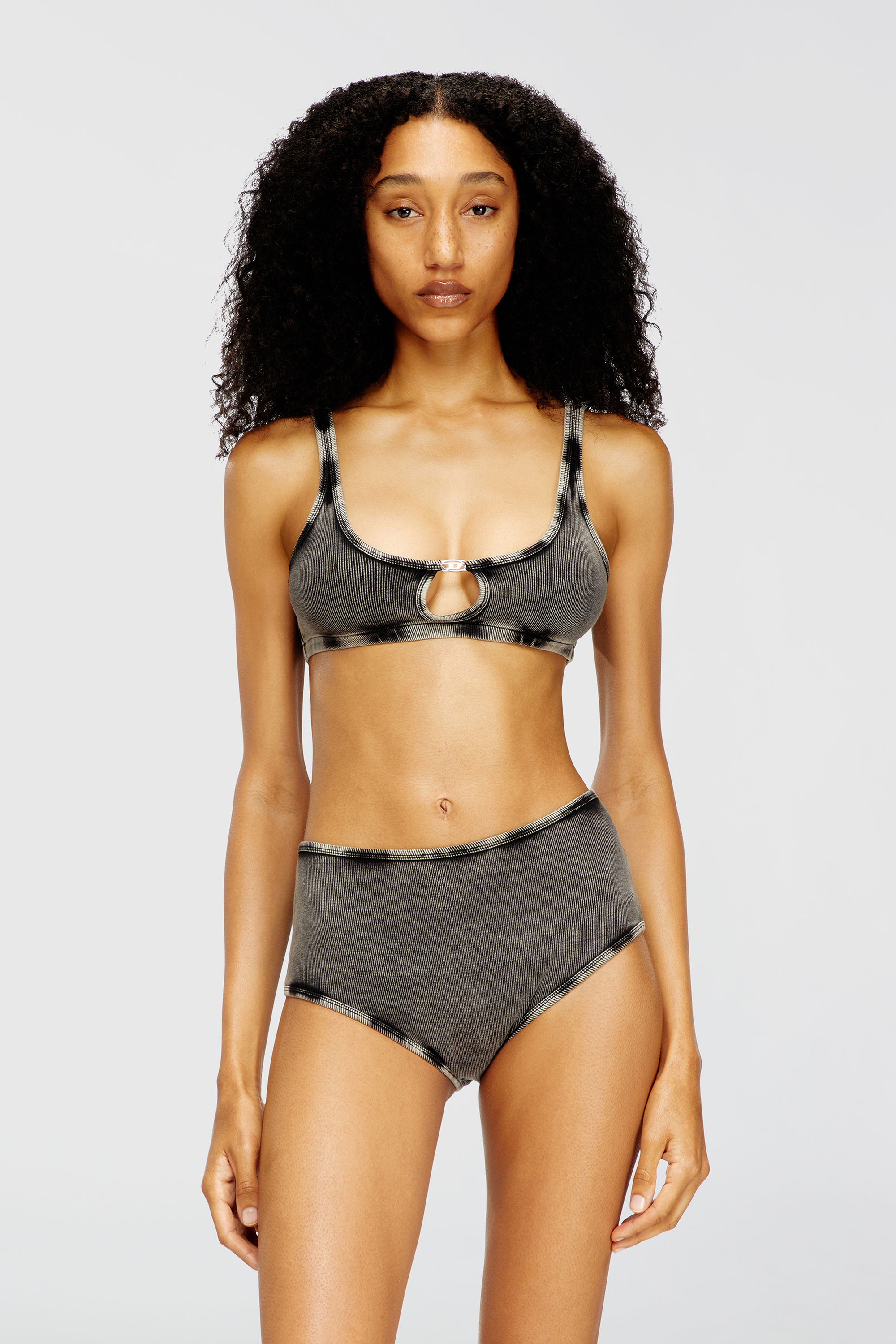 Diesel - FLORENCE-DNM, Damen Bralette aus gerippter Baumwolle mit ovalem Schmuck-D in Grau - 3