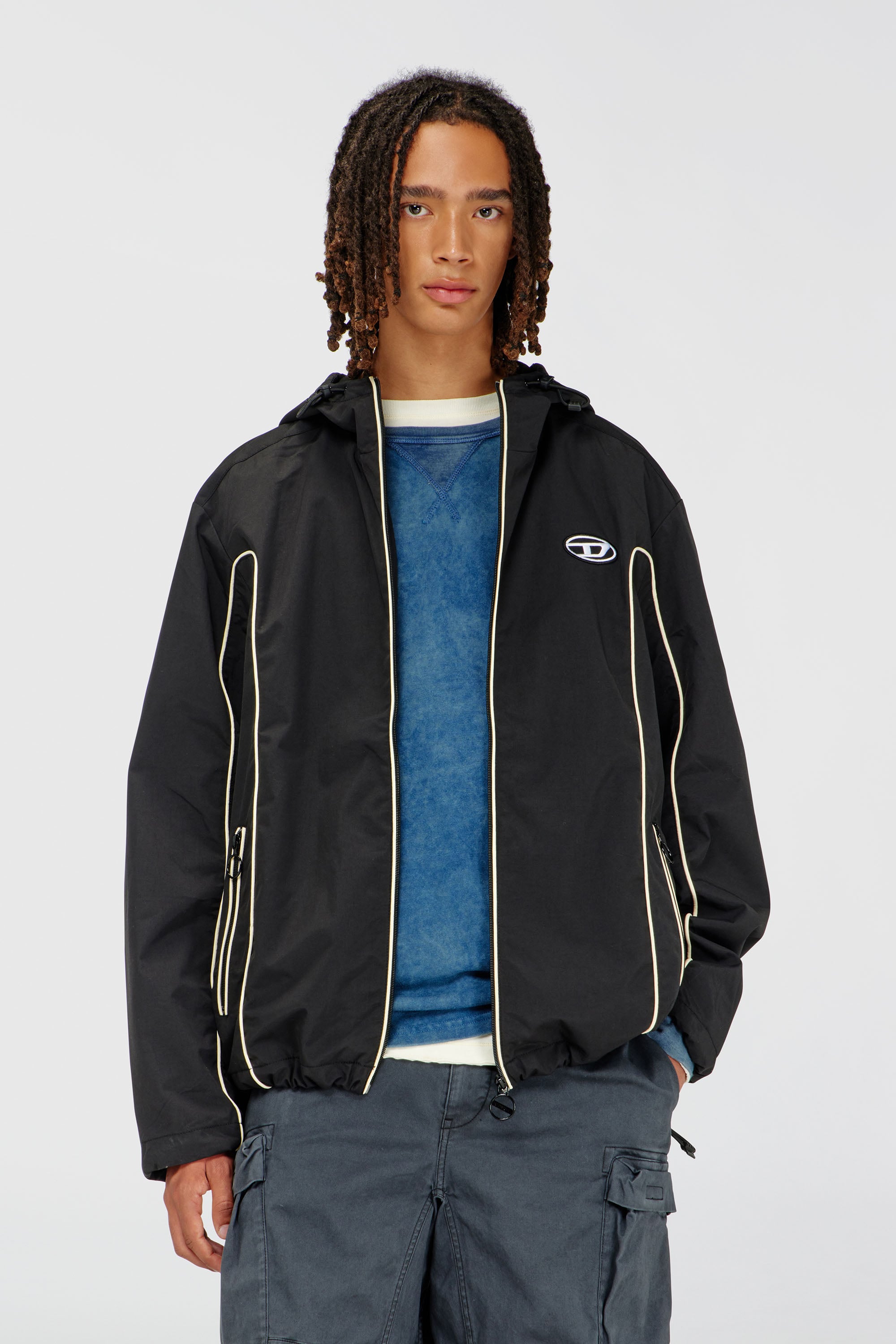 Diesel - J-HIVES, Herren Windjacke mit Kontrastpaspelierung in Schwarz - 1