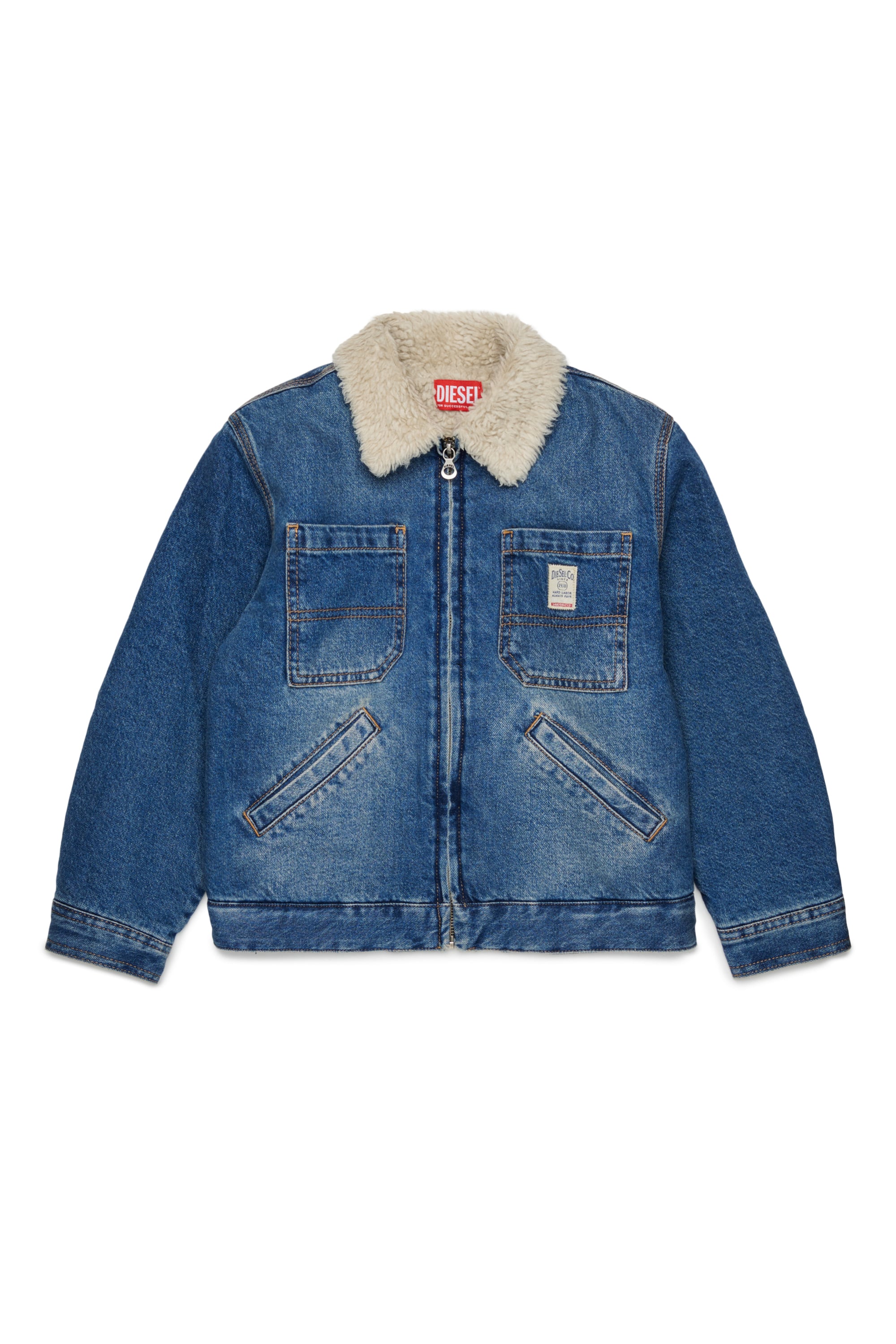 Diesel - JOMOX-FUR, Herren Denimjacke mit Teddyfleece-Kragen in Mittelblau - 1
