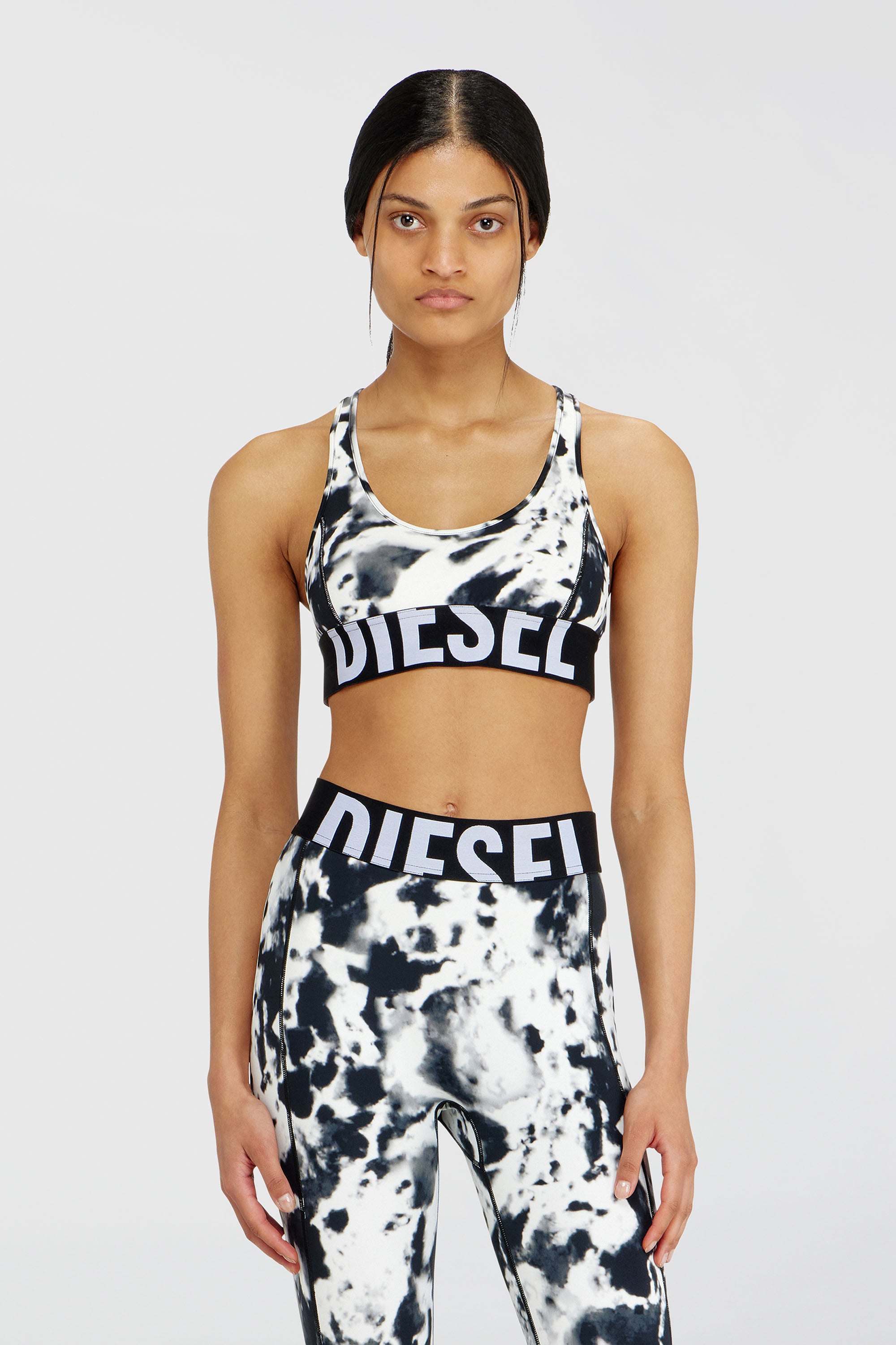 Diesel - ALLISON-D-POP, Damen Sport-BH aus bedruckter Mikrofaser in Weiss/Schwarz - 2