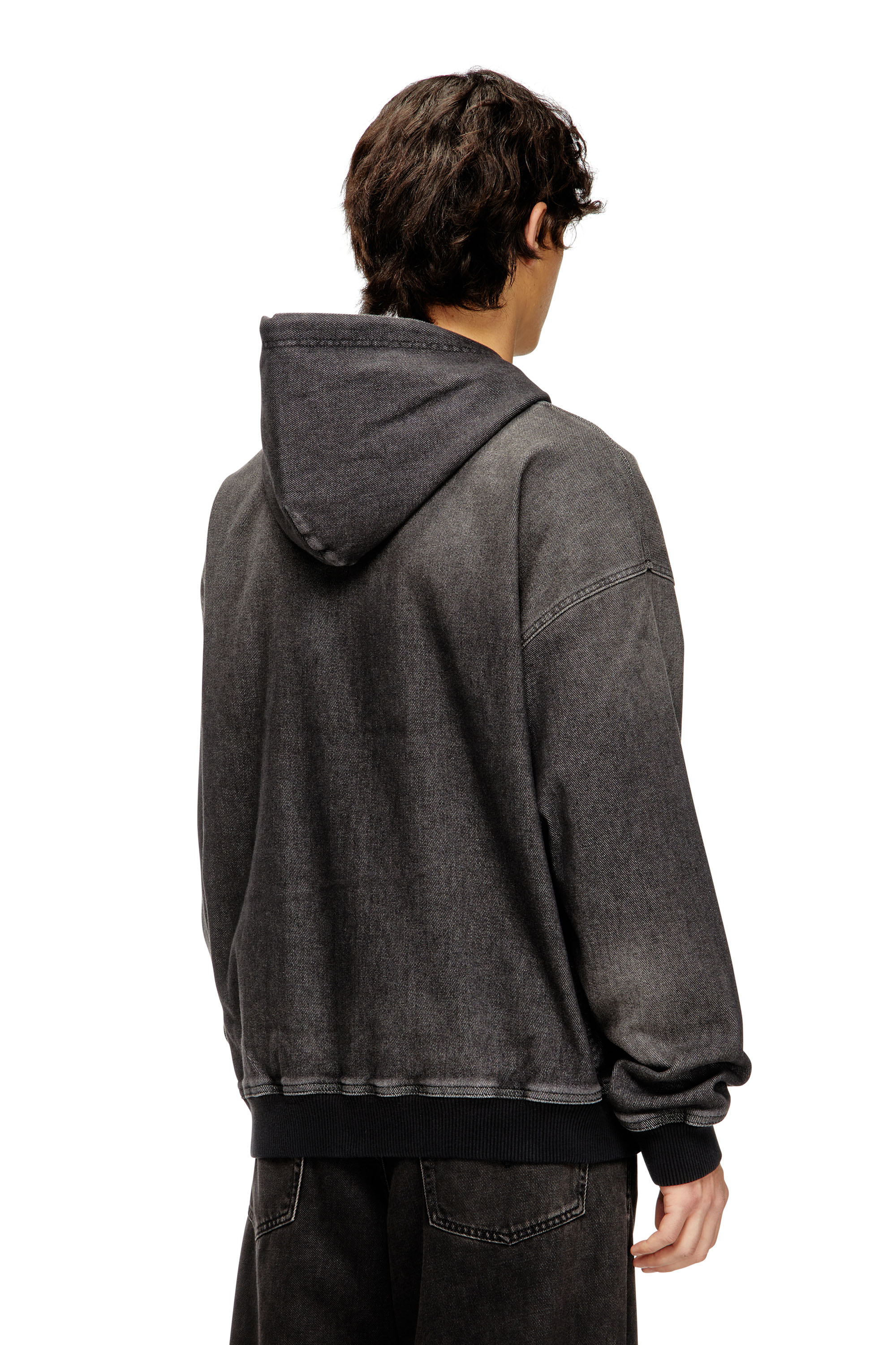 Diesel - D-GIRI-S TRACK, Unisex Reißverschluss-Hoodie aus Track Denim mit Schmutz-Effekt in Schwarz - 4