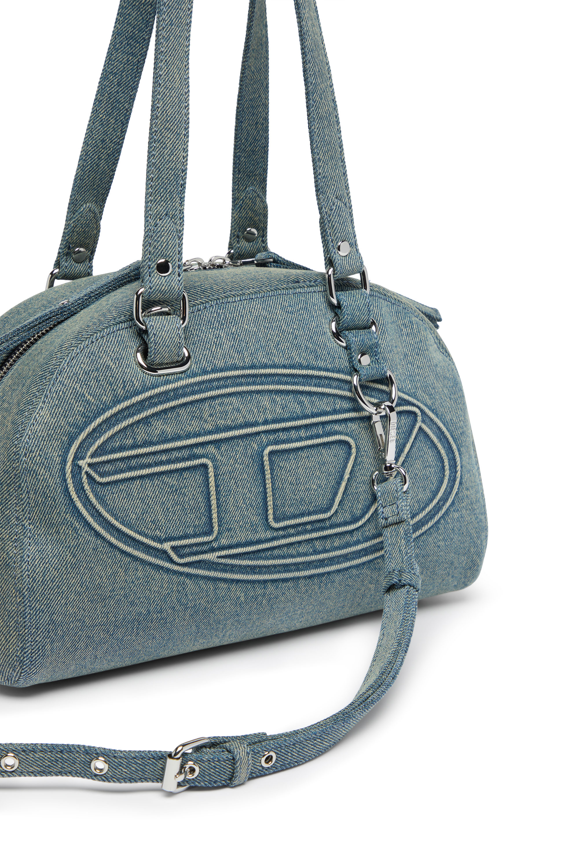 Diesel - 1DR DOME SOFT SHOULDER, Unisex 1DR Dome-Schultertasche aus Denim mit Oval D Logo in Hellblau - 6