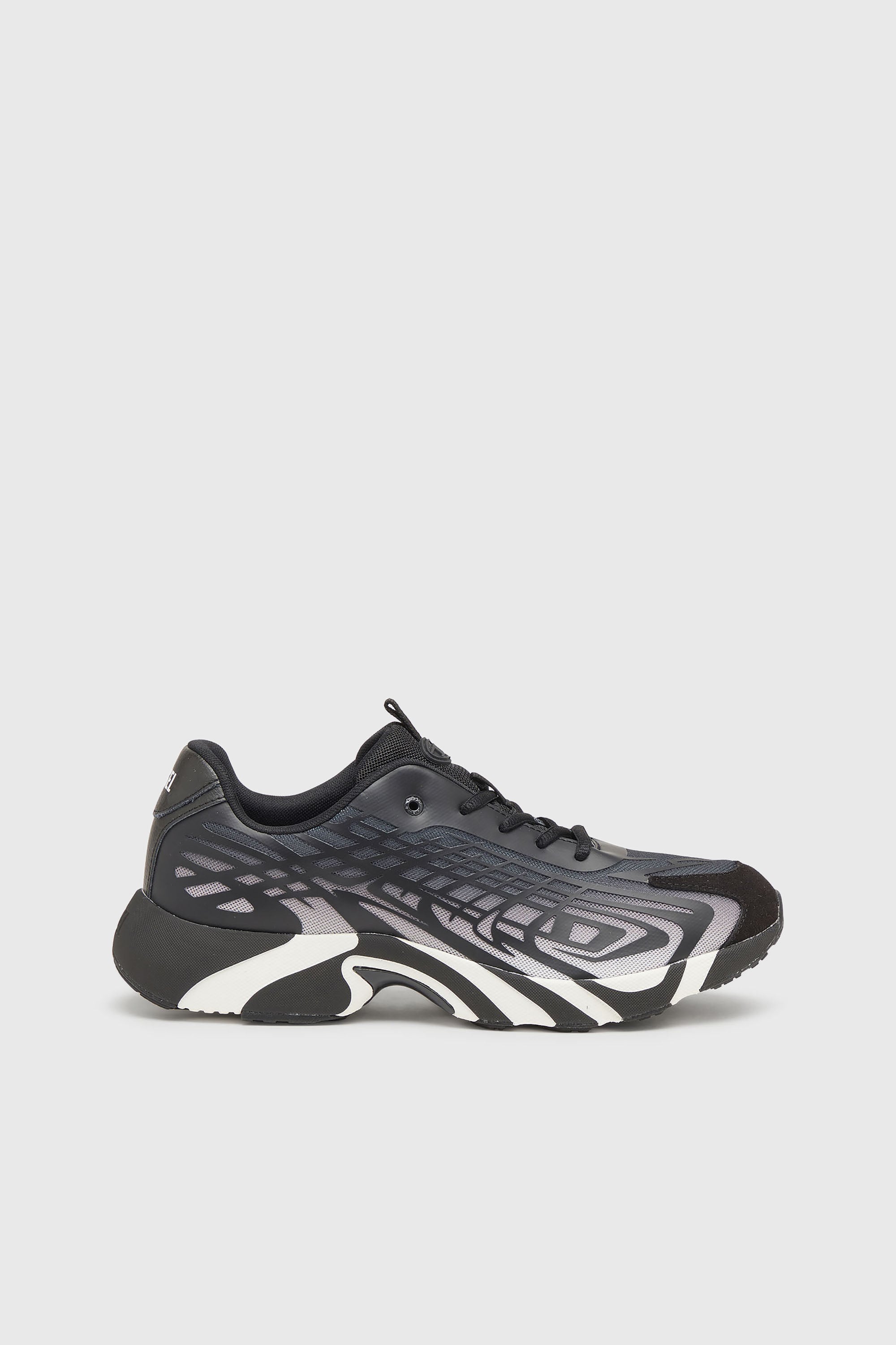 Diesel - S-D-VIT'S 500 LOW, Herren D-Vit-Sneaker aus gestreiftem D&eacute;grad&eacute;-Mesh in Schwarz/Wei&szlig; - 1