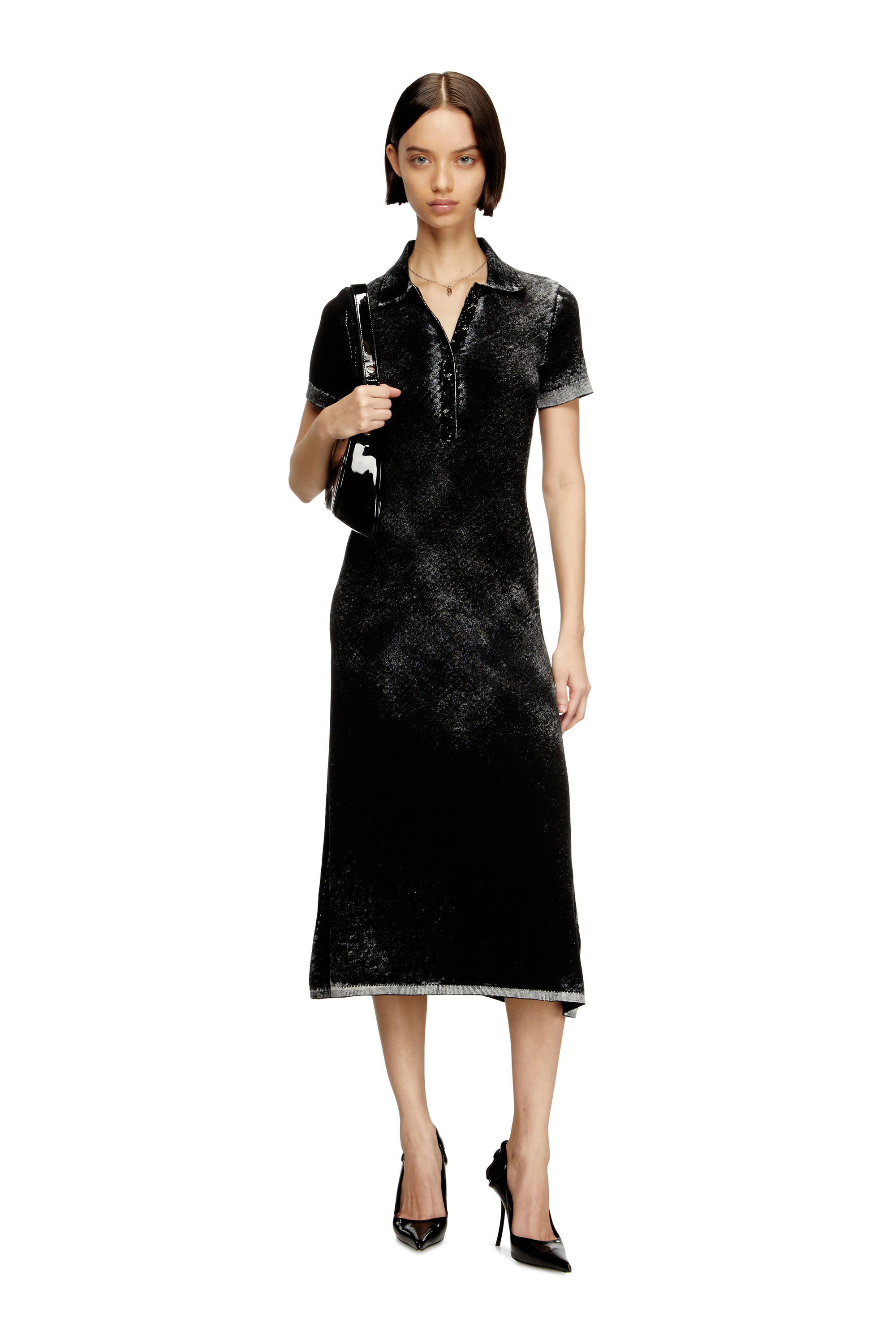 Diesel - M-LOURENS, Damen Midi-Polokleid aus umgekehrt bedrucktem Strick in Schwarz - 2