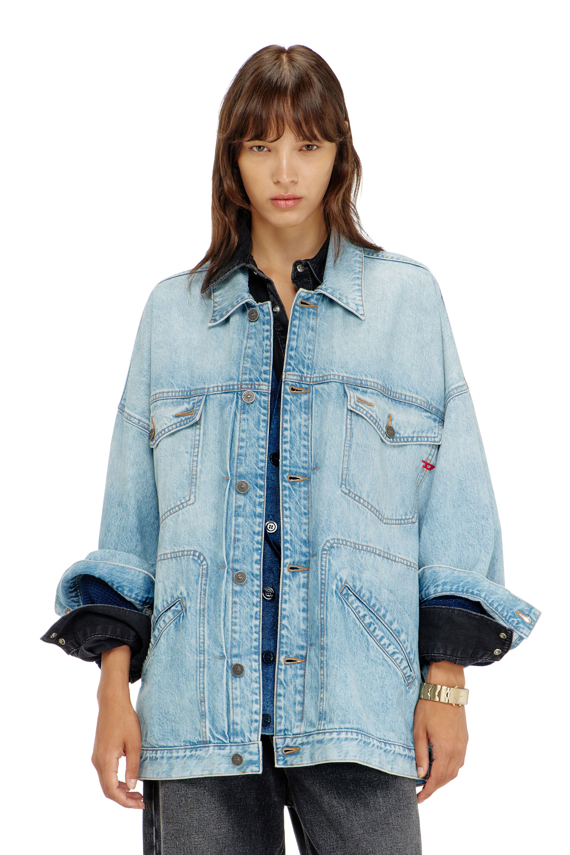 Diesel - DE-LIN, Damen Oversized denim-arbeitsjacke in Hellblau - 3