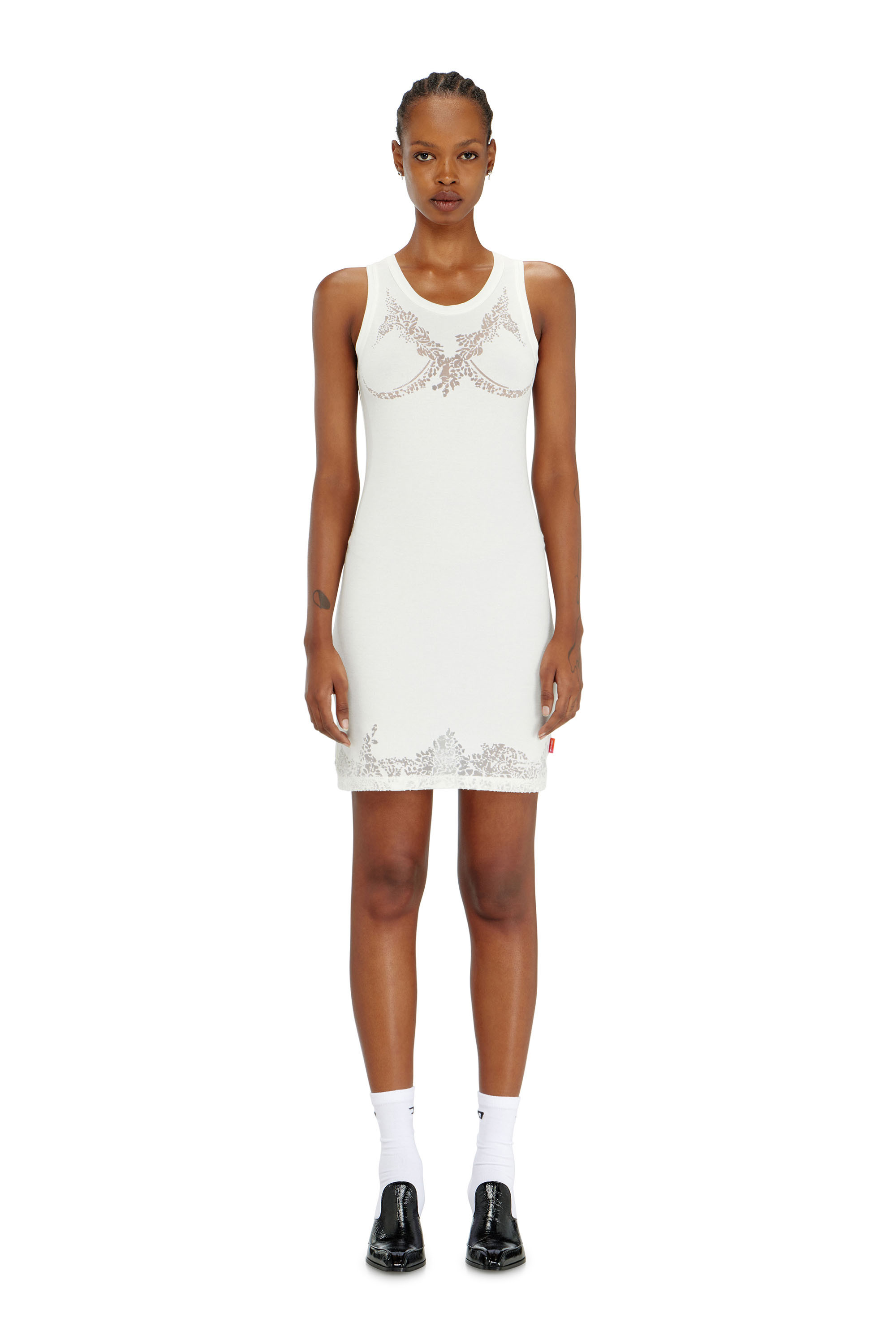 Diesel - PR-D-ANKI-LACE-R, Damen Mini-Tank-Kleid mit Devor&eacute;-Spitzen-Effekt in Wei&szlig; - 3