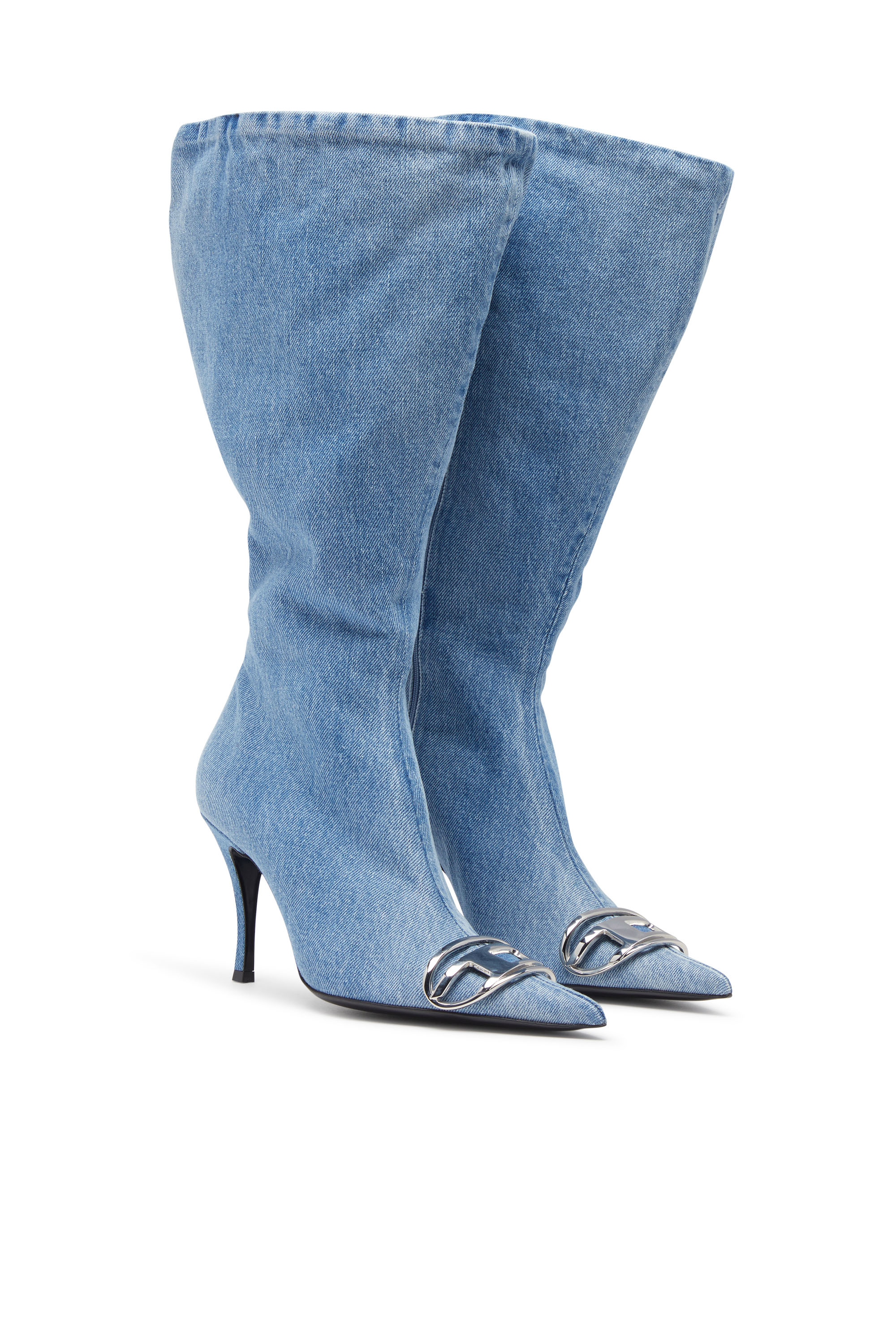 Diesel - D-VENUS KB LARGE, Damen Weite kniehohe Stiefel aus Denim in Hellblau - 2