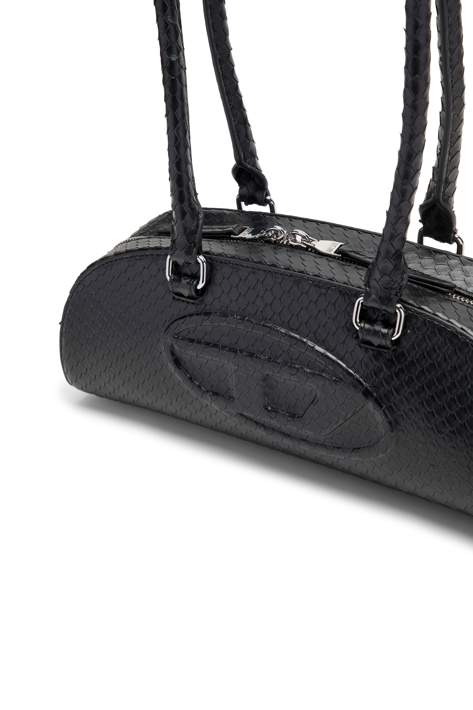 Diesel - 1DR DOME SHOULDER EW, Damen 1DR Dome-Langgezogene Bowlingtasche aus Leder in Schlangenoptik in Schwarz - 6