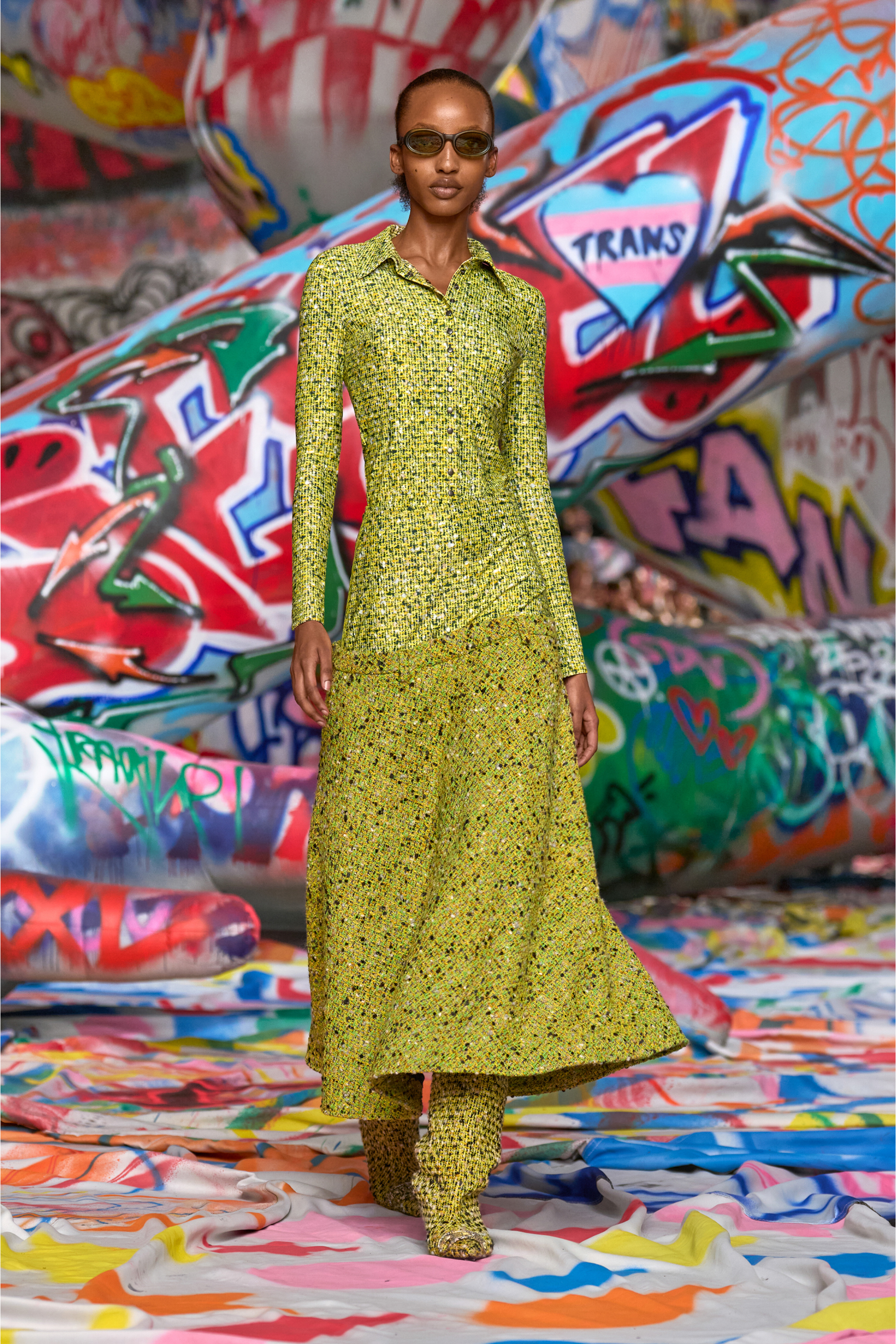 Diesel - C-ELAZ-BC, Damen Hemd aus Stretch-Material mit Bouclé-Print in Gelb - 6