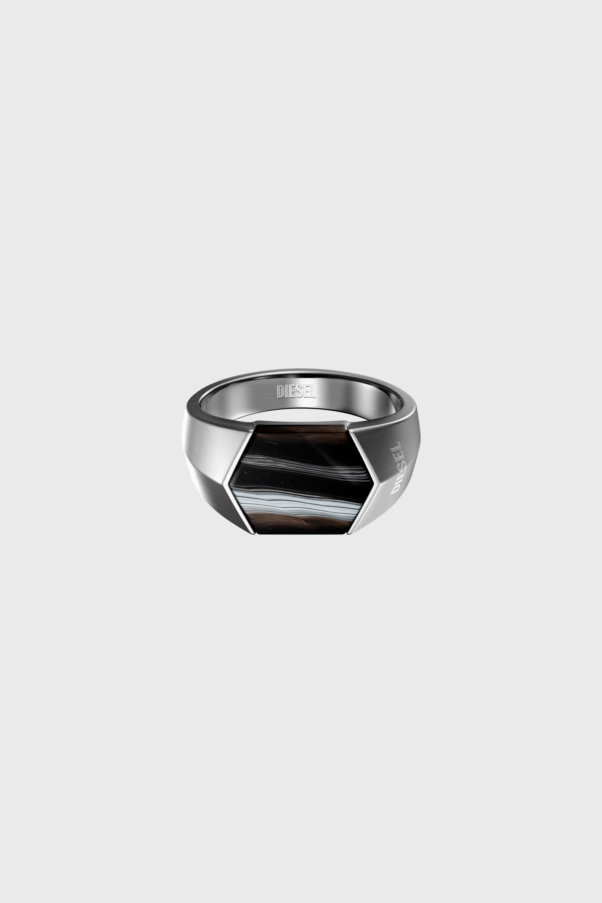 Diesel - DX1711040, Unisex Siegelring mit schwarzem Achat in Silber/Schwarz - 2