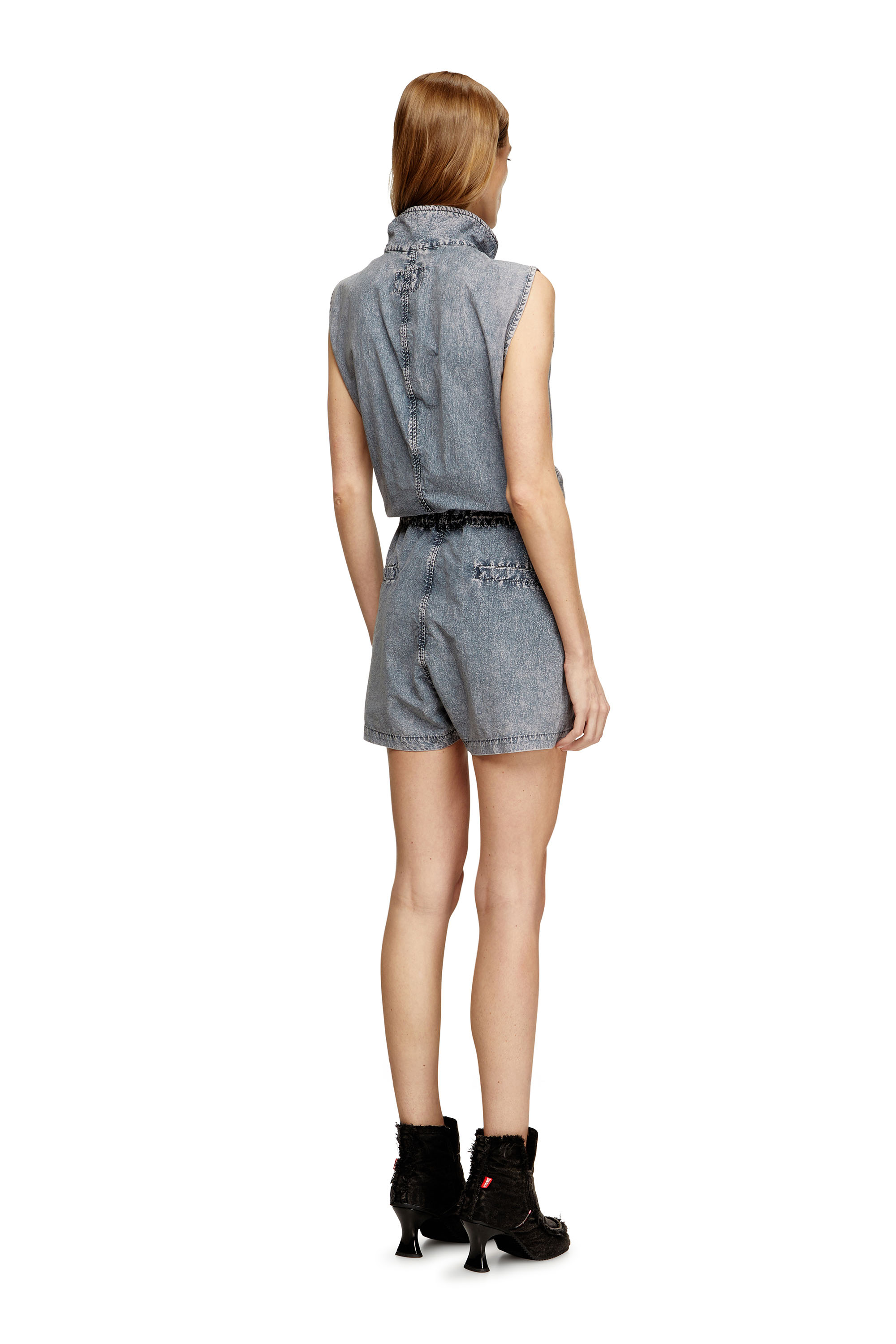 Diesel - J-ANNET, Damen Playsuit aus behandeltem Nylon in Mittelblau - 4