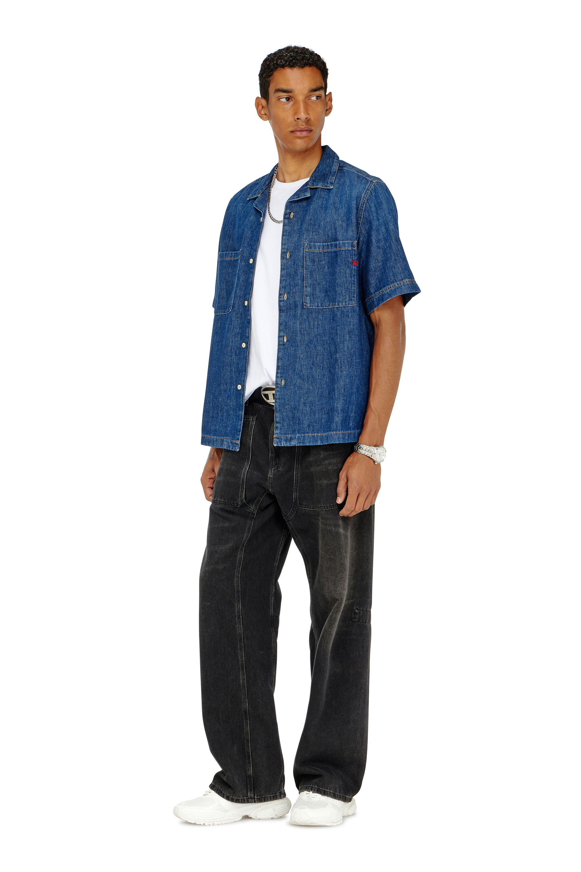 Diesel - D-PAROSHORT, Herren Bowling-Shirt aus Denim in Dunkelblau - 2