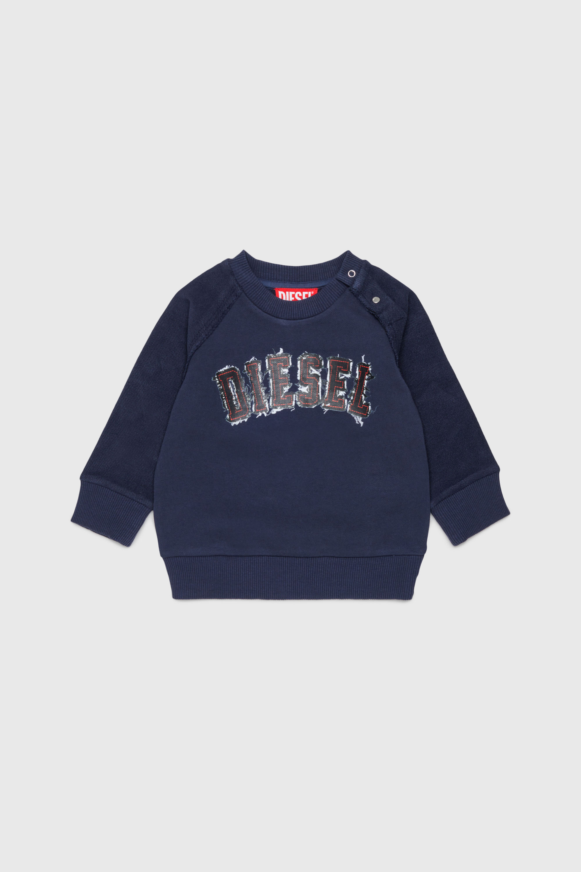 Diesel - SEANSB, Herren Baumwoll-Sweatshirt mit Logo im Frayed-Effekt in Dunkelblau - 1
