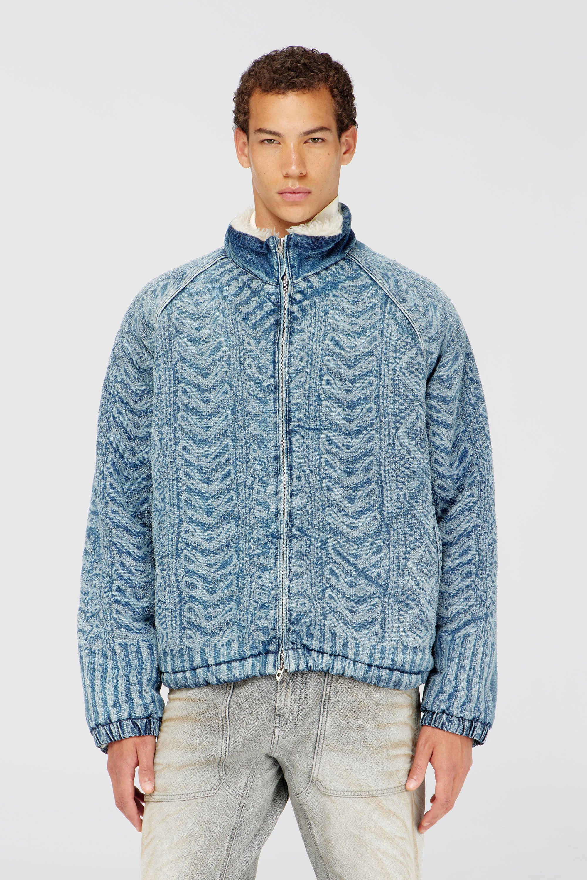 Diesel - D-KRAPS-S, Herren Jacke aus Denim mit Zopfmuster-Effekt in Mittelblau - 1