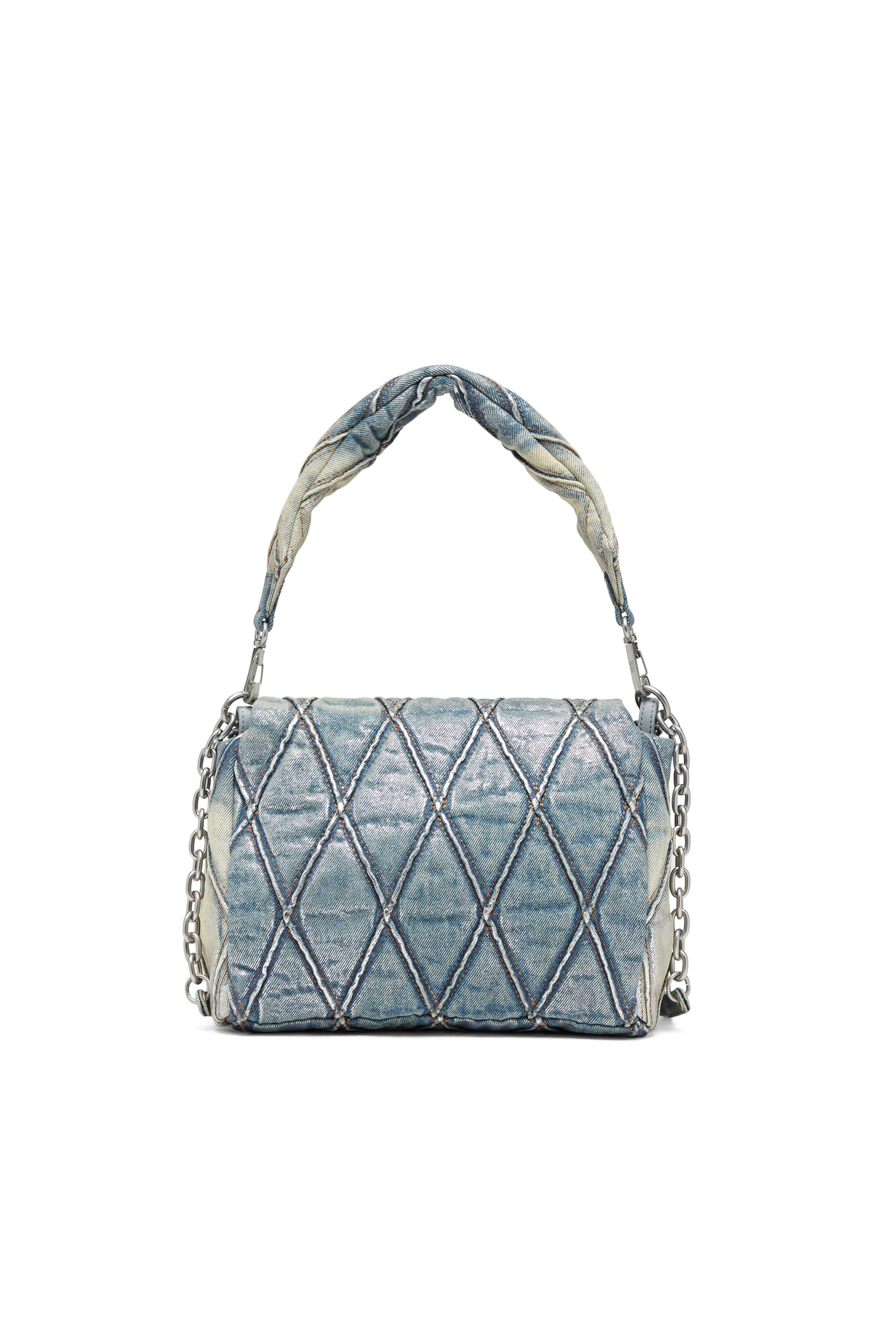 Diesel - CHARM-D SHOULDER M, Damen Charm-D M-Schultertasche aus Metallic-Steppdenim in Hellblau - 2