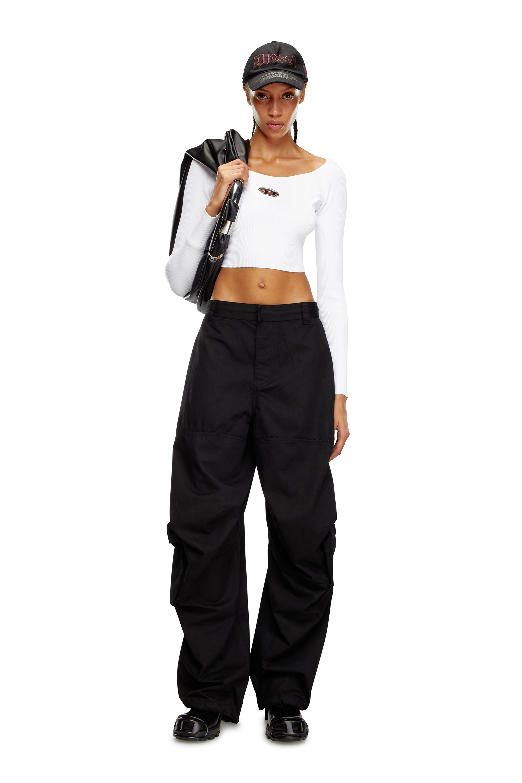 Diesel - M-VERA-LS, Damen Off-the-Shoulder-Top aus Rippstrick in Wei&szlig; - 1