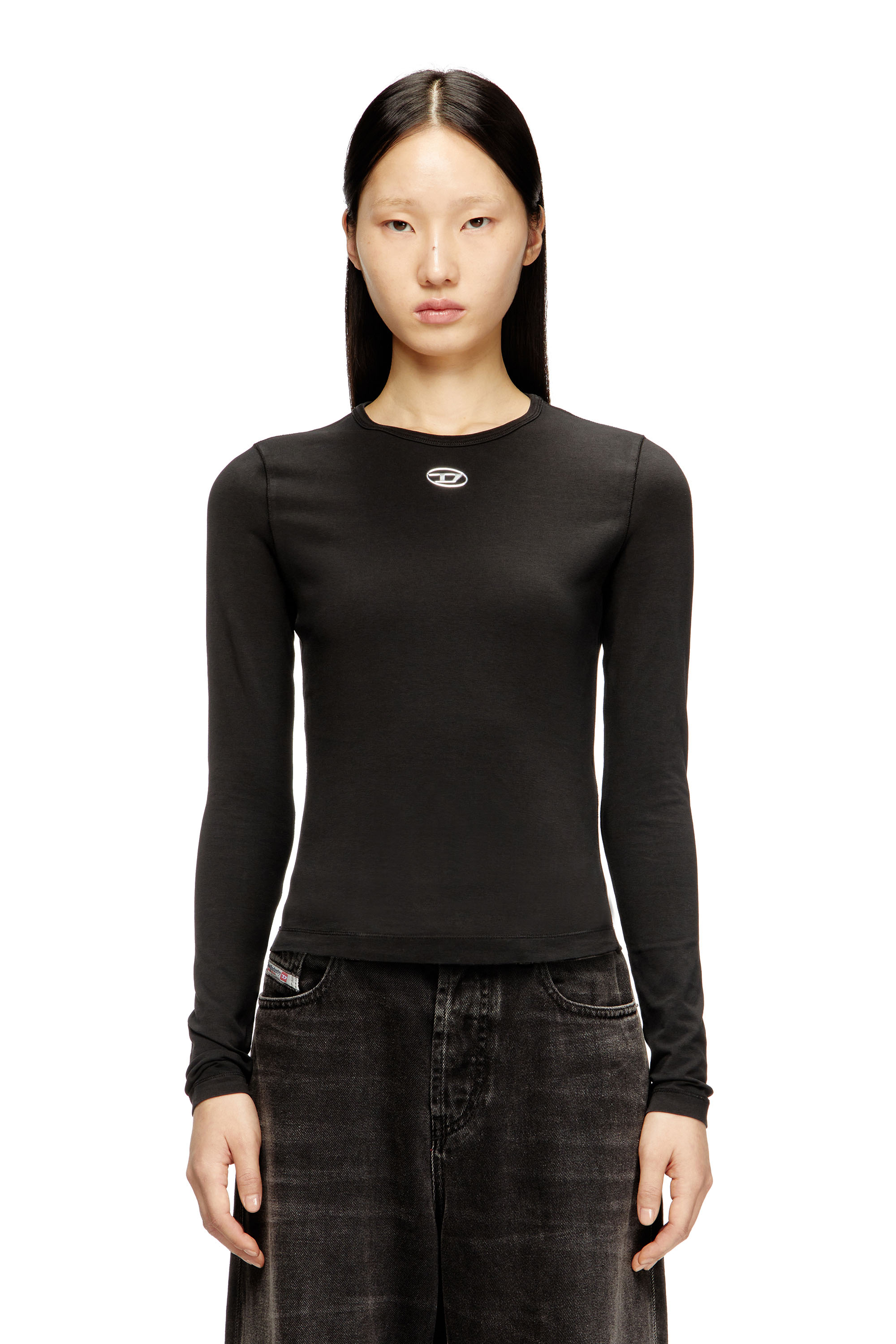 Diesel - T-UNCUTIESLONG-LS-OD, Damen Baumwollpullover mit Oval-D-Logo in Schwarz - 3