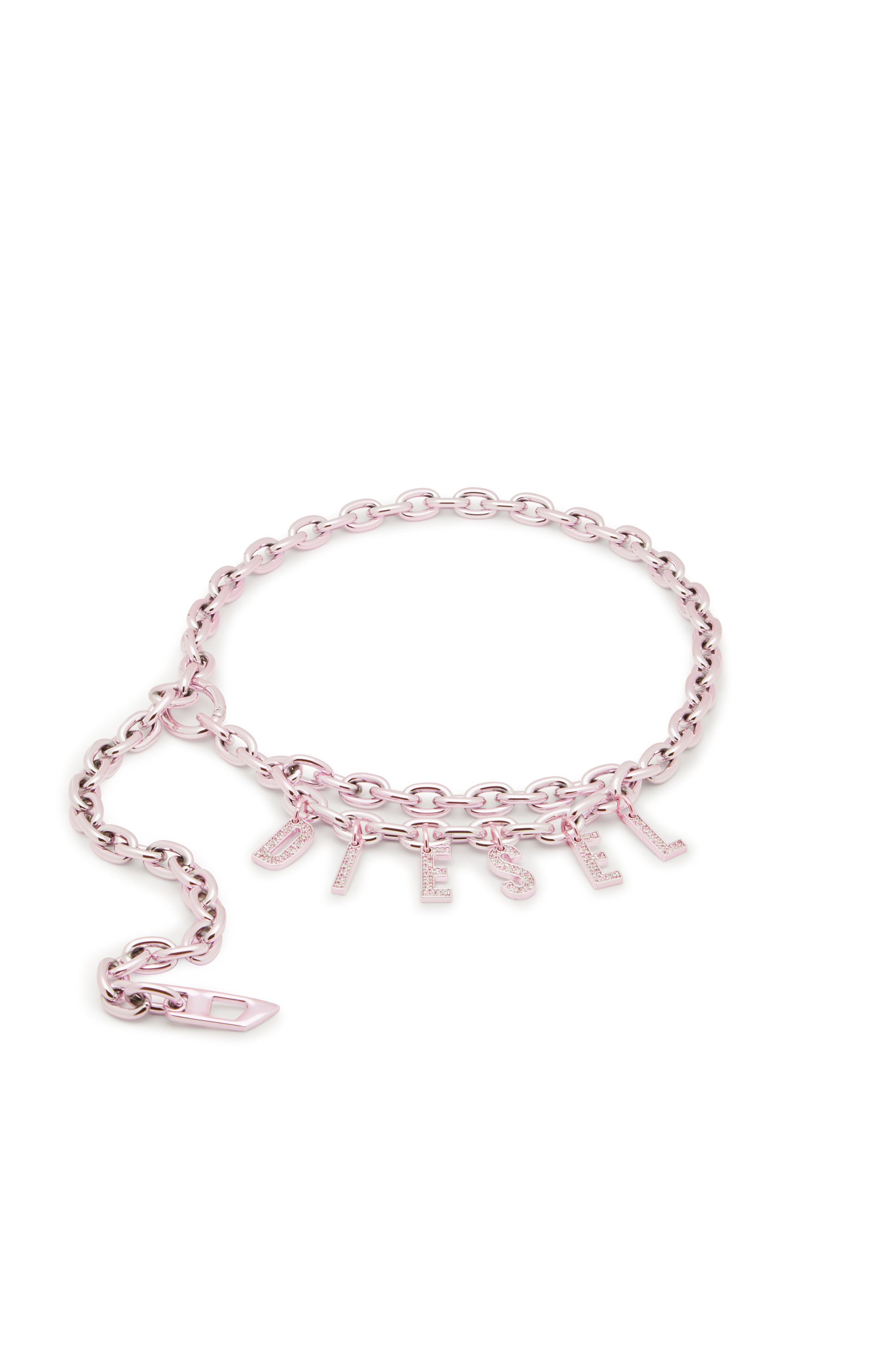 Diesel - B-CHARM CHAIN, Damen Kettengürtel mit Logo-Anhänger aus Strass in Rosa - 1