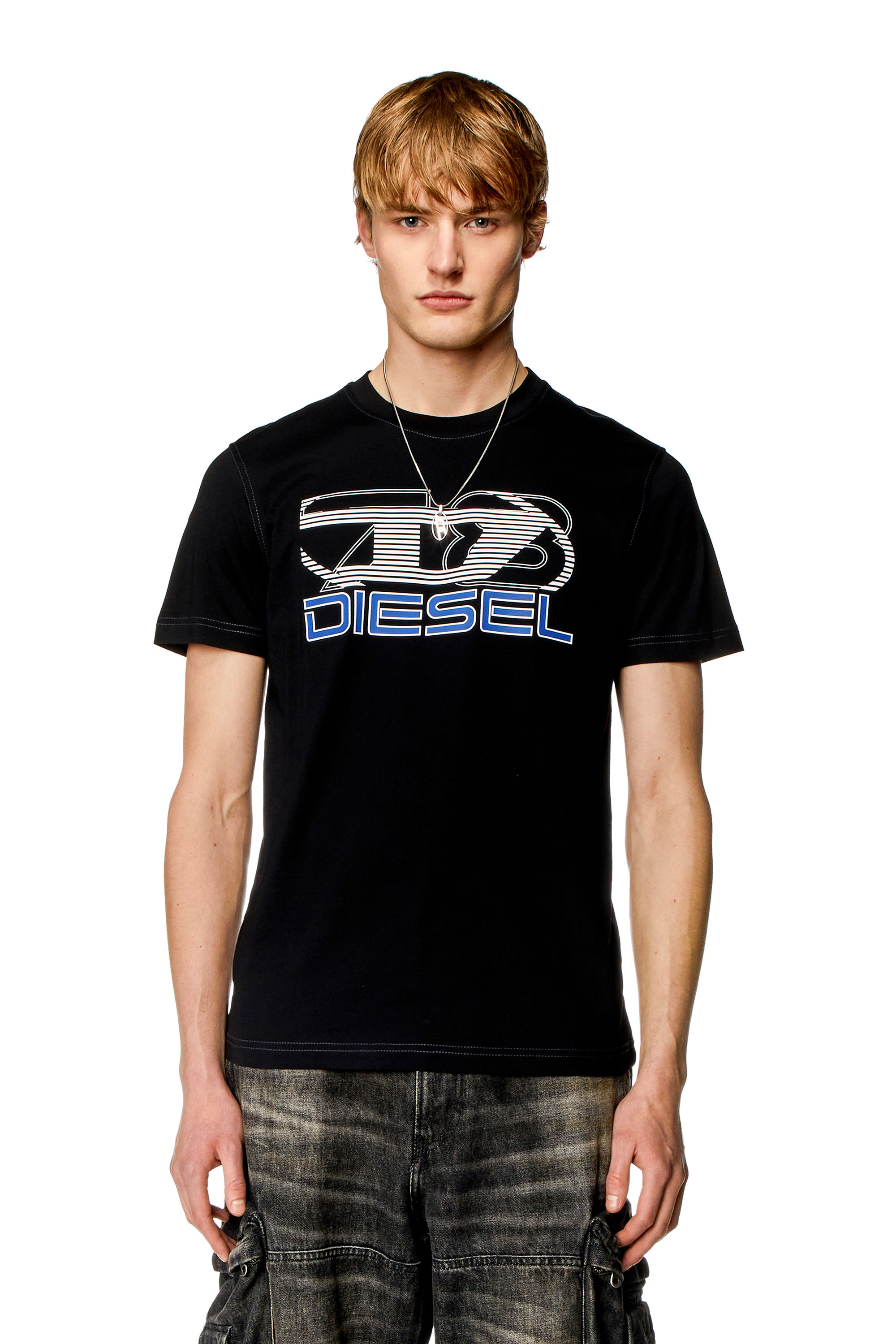 Diesel - T-DIEGOR-K74, Herren T-Shirt mit Oval D 78-Print in Schwarz - Image 1