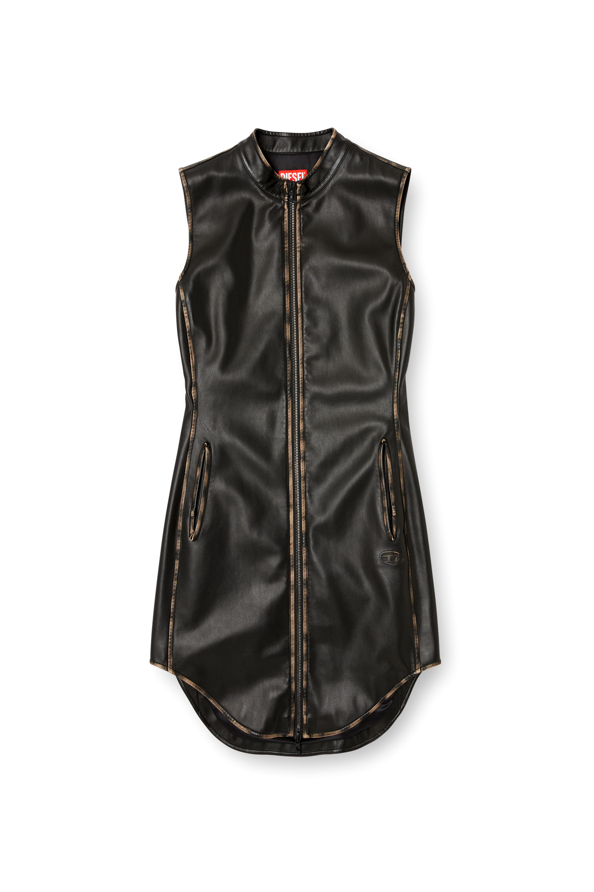 Diesel - D-ENEAS, Damen Kleid aus behandeltem technischem Gewebe in Schwarz/Braun - 2