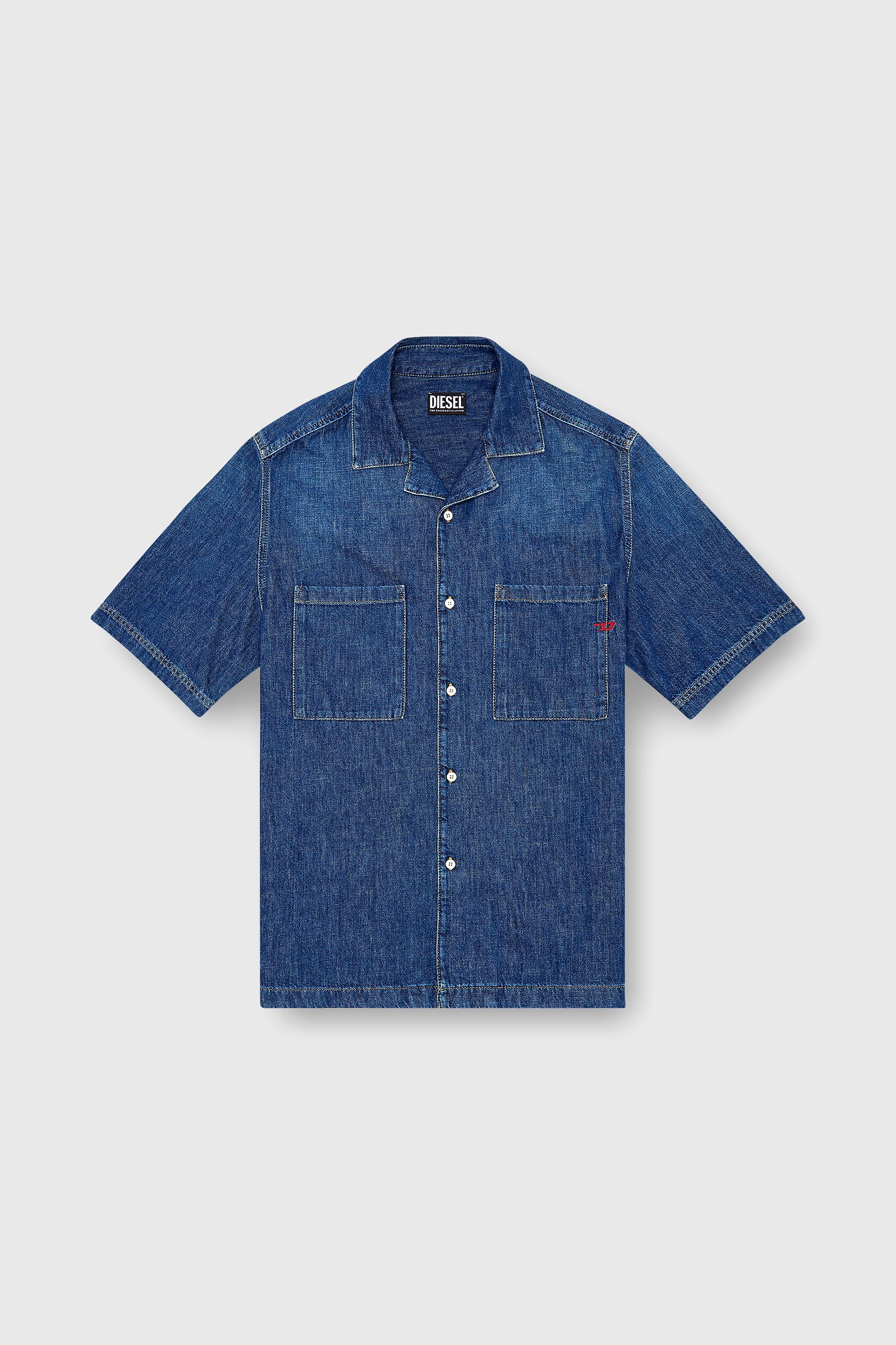 Diesel - D-PAROSHORT, Herren Bowling-Shirt aus Denim in Dunkelblau - 2