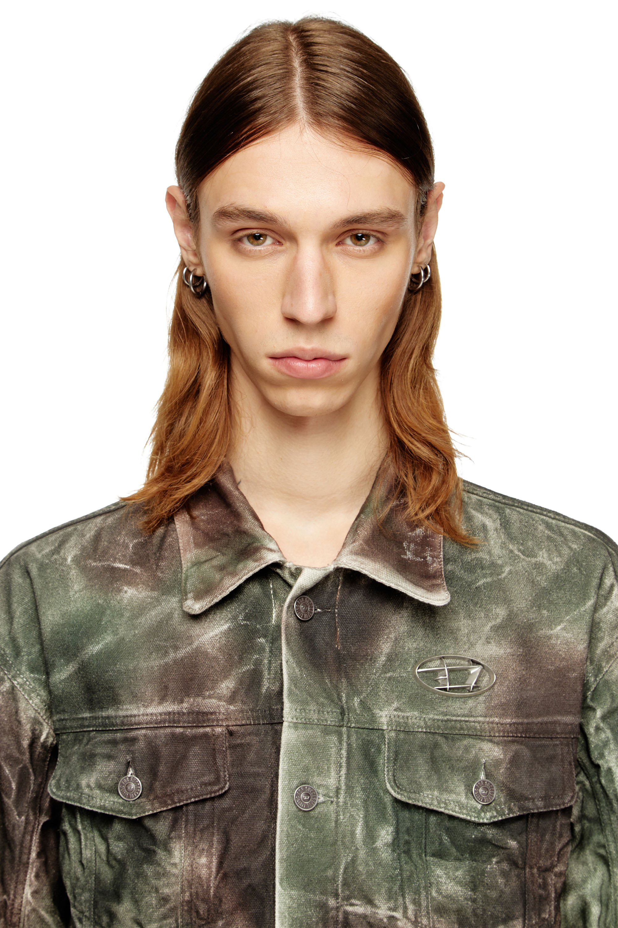 Diesel - J-THUG-JKT, Unisex's Trucker jacket in crinkled camo canvas in Brown/Green - 5
