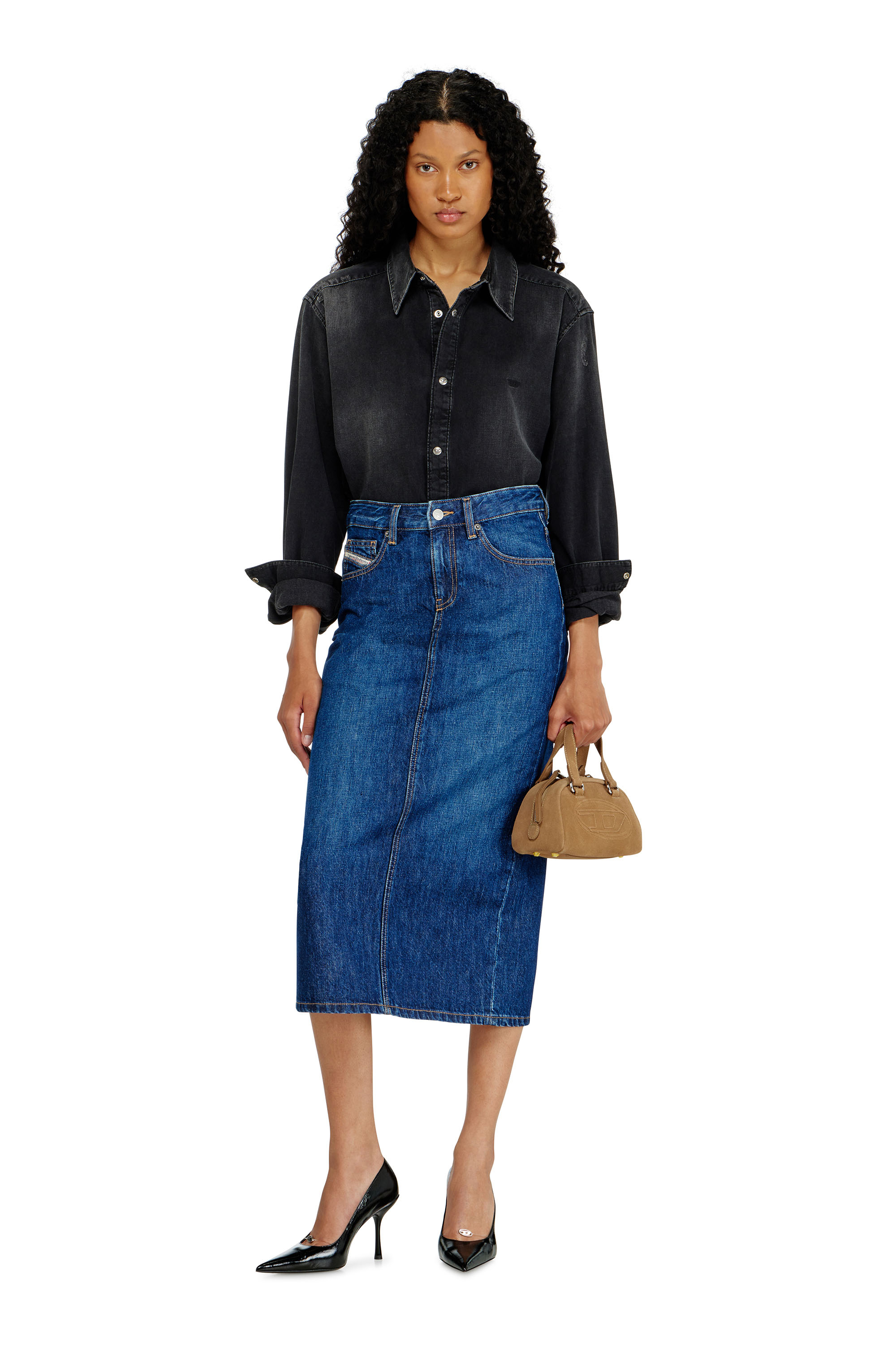 Diesel - DE-SKYE-D, Damen Denim-Midirock in Mittelblau - 1