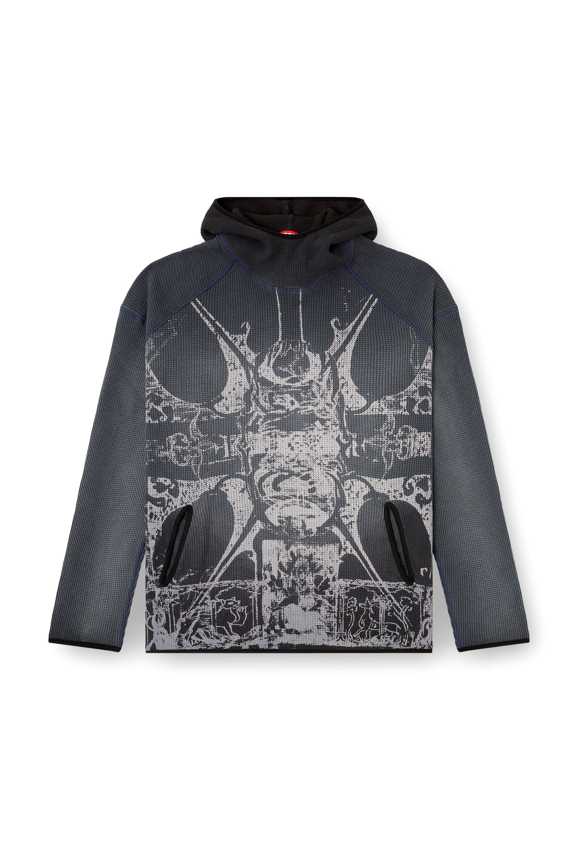 Diesel - S-WAF-HOOD-NEW, Herren Verblasster Waffel-Kapuzenpullover mit Grafik-Print in Schwarz - 3