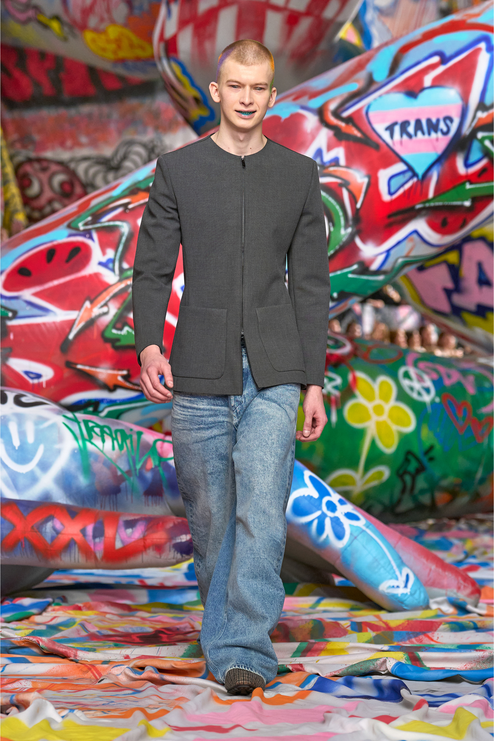 Diesel - J-CESAR-NEO, Herren Kragenlose Jacke aus neoprenbeschichtetem Stoff in Grau - 6