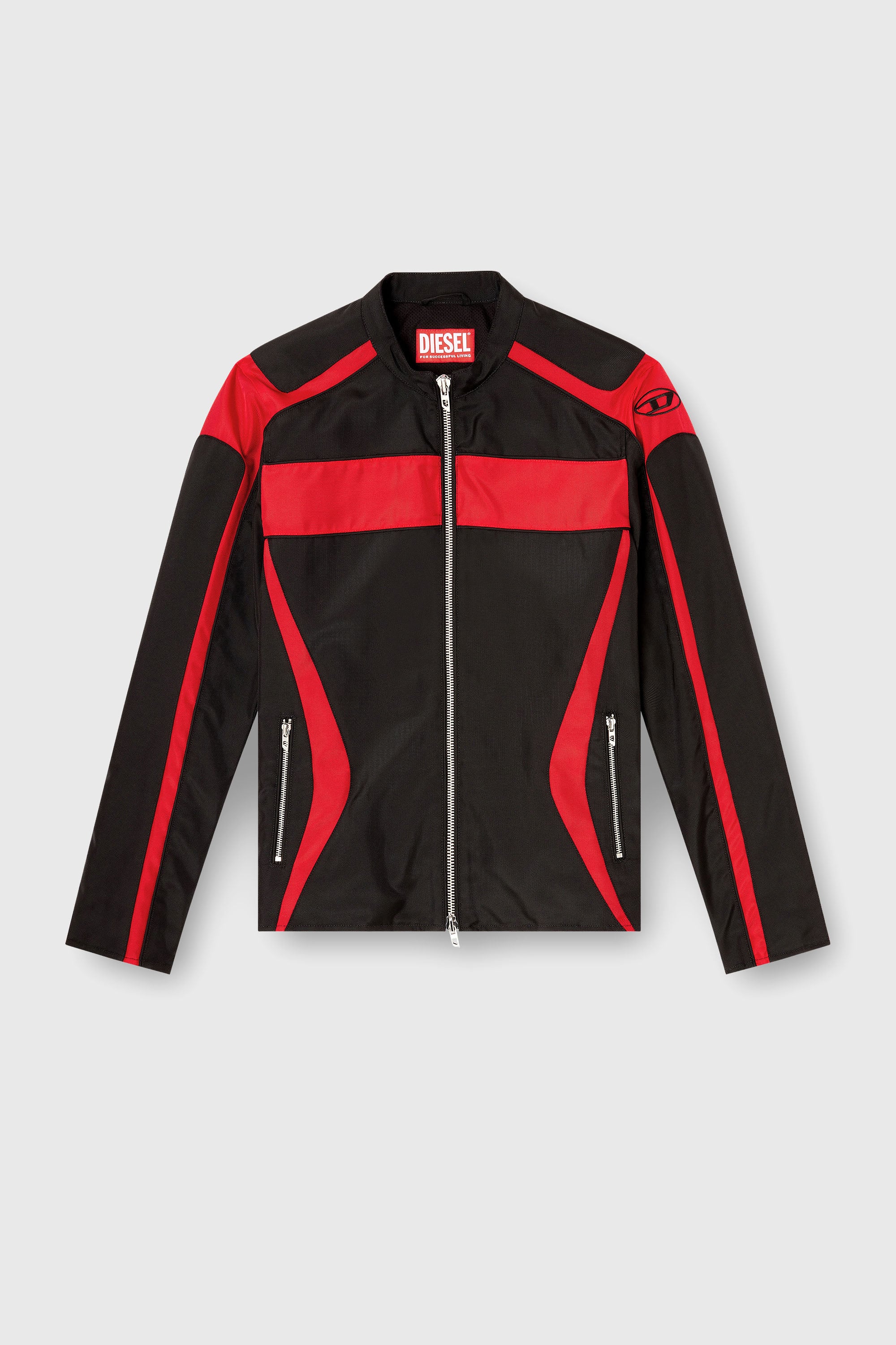 Diesel - J-ADAM-PDAI, Herren Bikerjacke im Colourblock-Design aus Canvas in Schwarz/Rot - 2