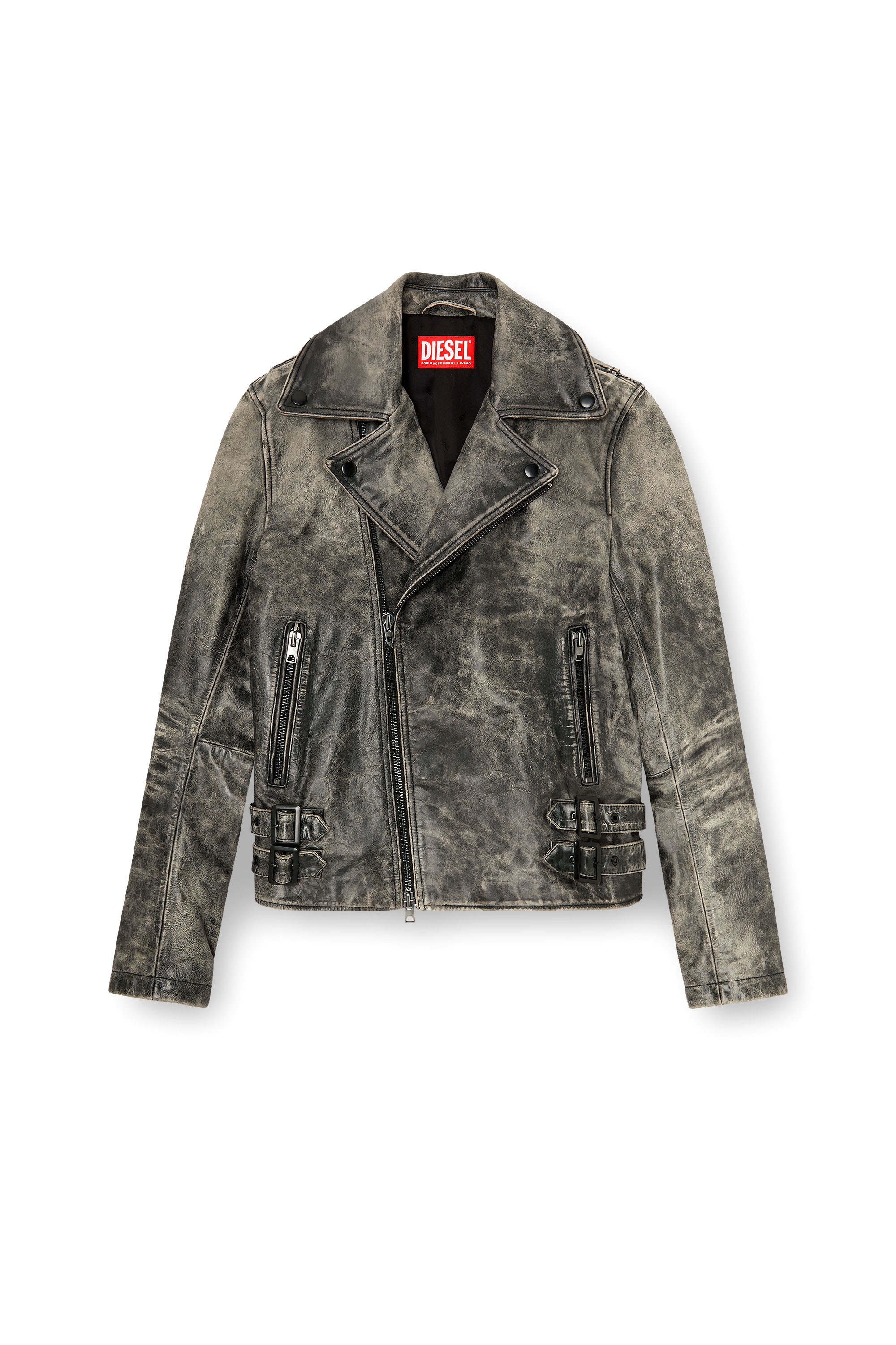 Diesel - L-EON-CJCM, Herren Biker-Jacke aus behandeltem Leder in Dunkelgrau - 2