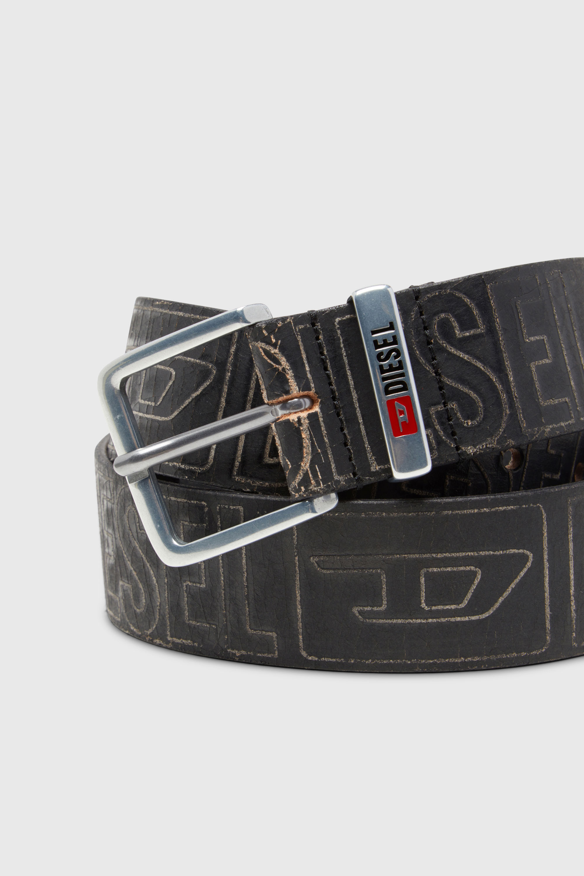 Diesel - B-BISCOTTO OUTLINE, Herren G&uuml;rtel aus Leder mit 4 cm Logo in Schwarz - 3