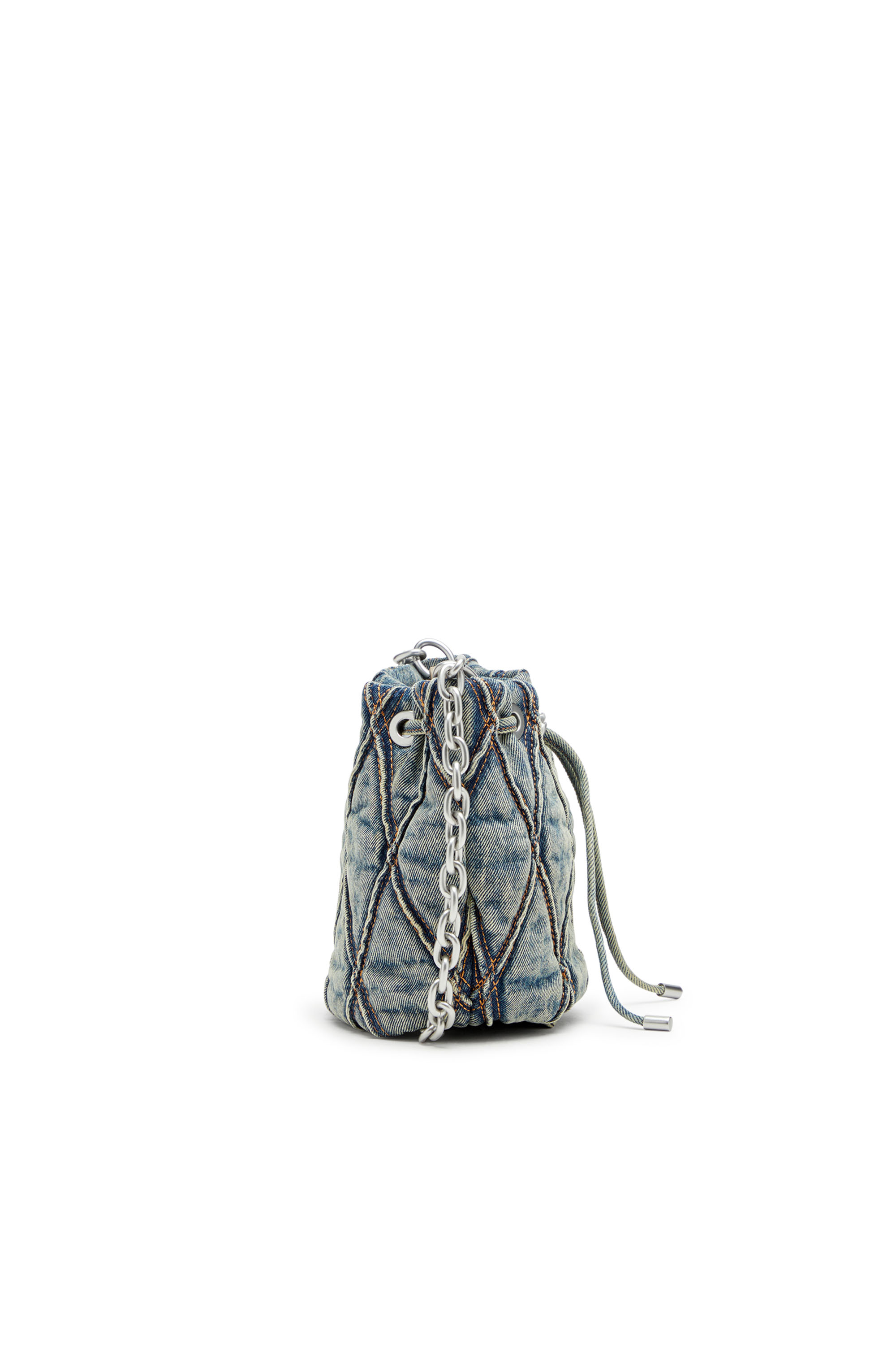 Diesel - CHARM-D BUCKET S, Woman's Charm-D S-Mini bucket bag in argyle quilted denim in Blue - 5