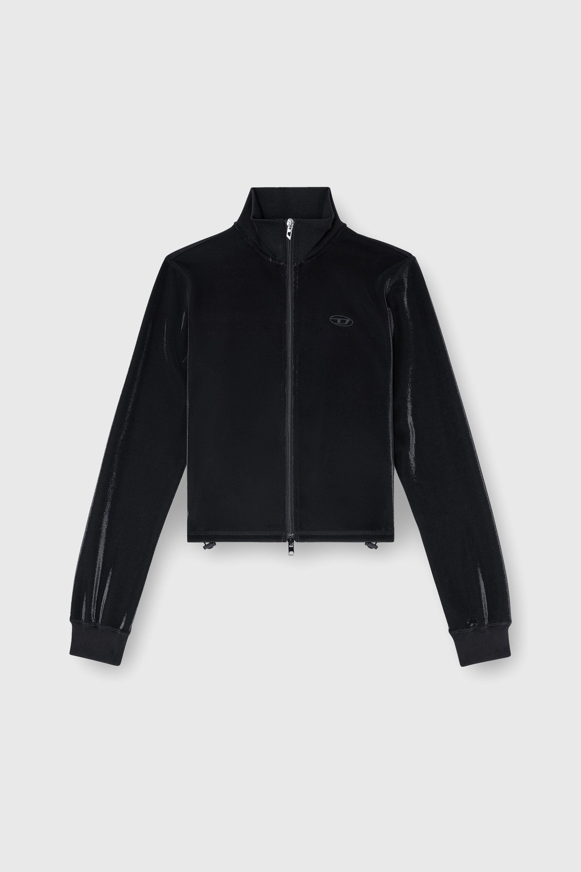 Diesel - F-ROSY, Damen Sweatshirt mit gl&auml;nzendem Piquet-Effekt und Rei&szlig;verschluss in Schwarz - 2