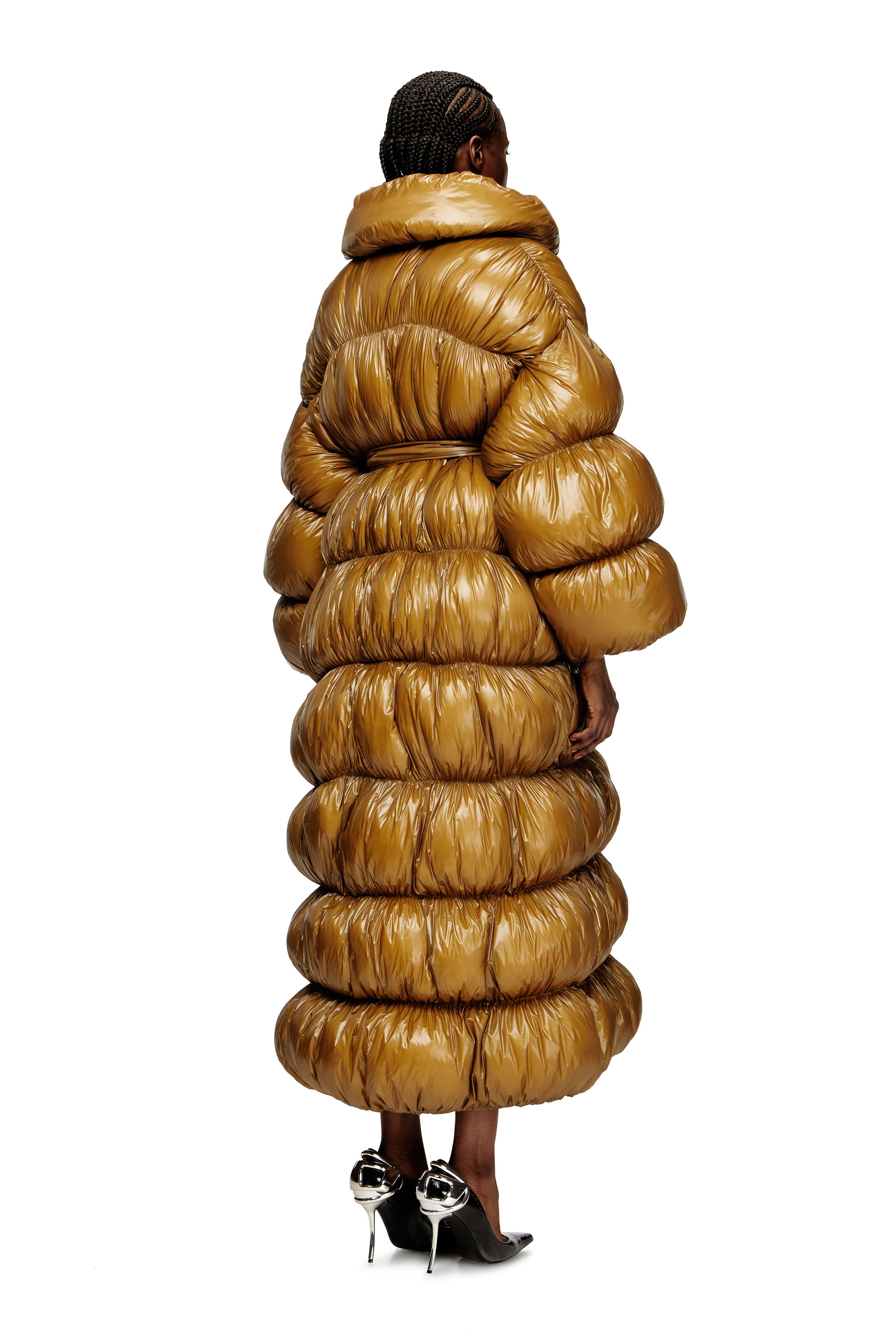 Diesel - W-INONA-LONG, Damen Gesteppter Daunenmantel mit Gürtel in Braun - 4