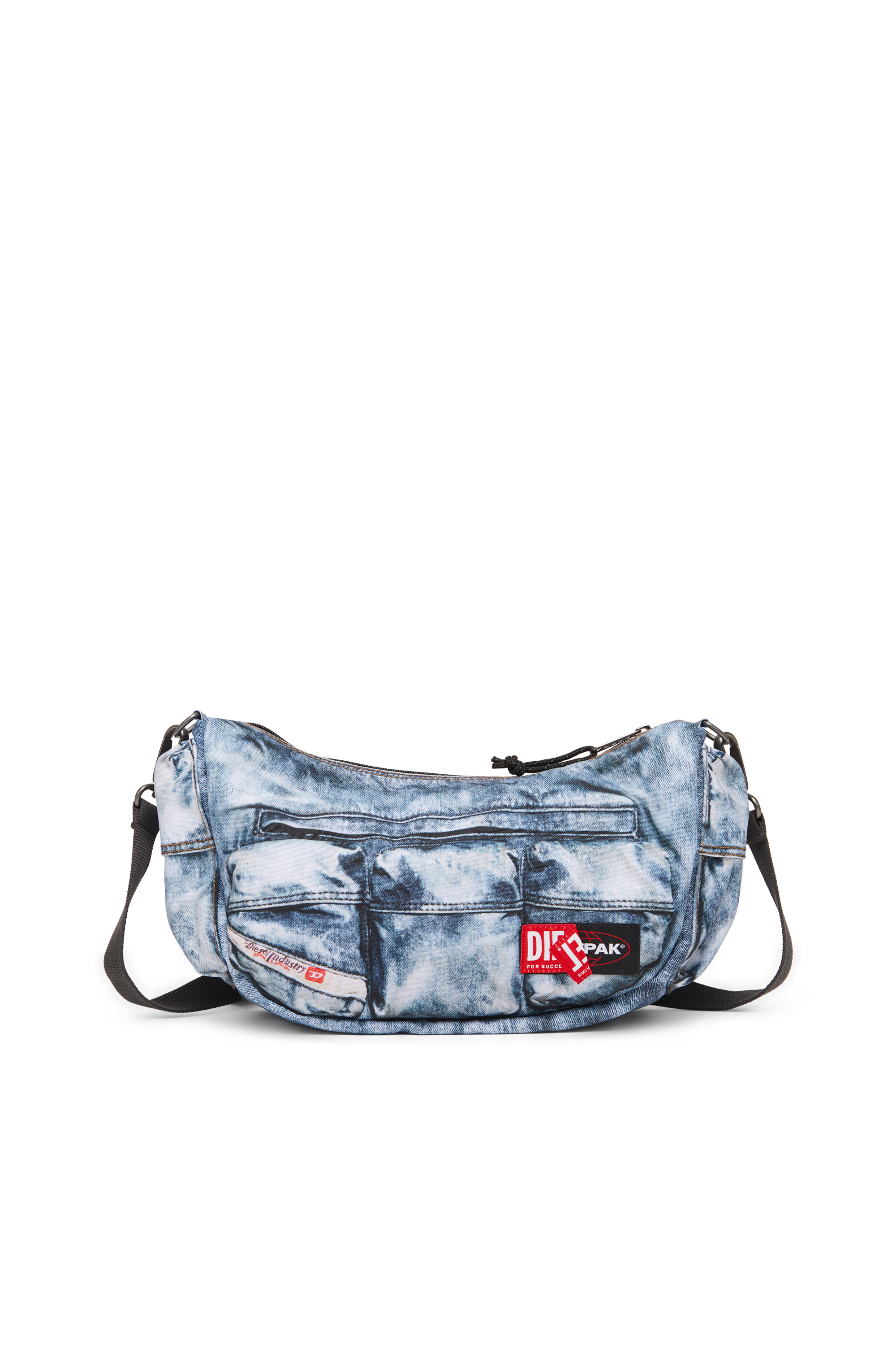 Diesel - DIESEL SHOULDER BAG, Unisex Multipocket-Tasche aus Trompe l'œil-Denim in Blau - 1