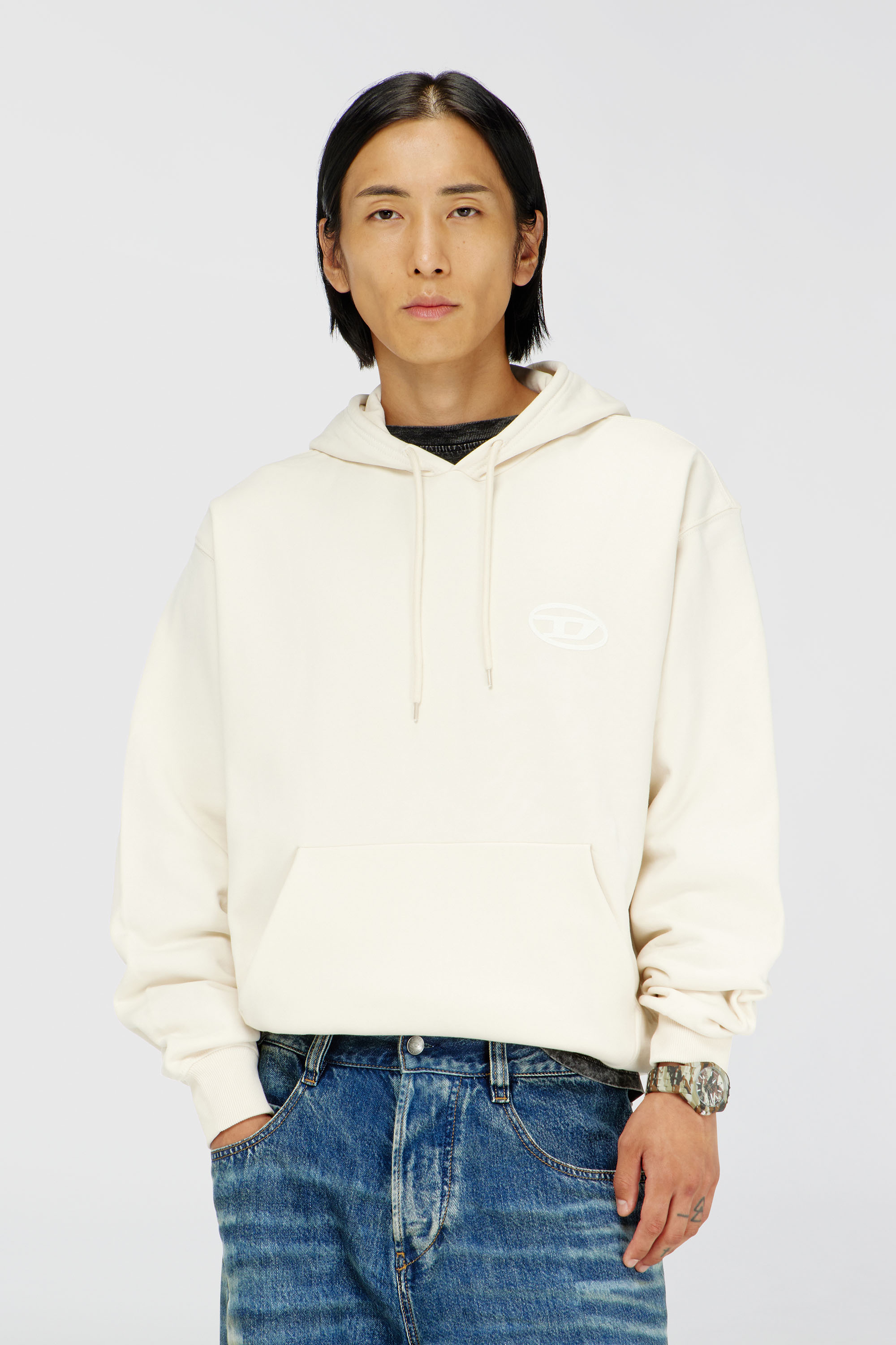 Diesel - S-LUK-H-T92, Herren Hoodie aus Baumwolle mit tonalem Oval D Logo-Stickerei in Wei&szlig; - 1