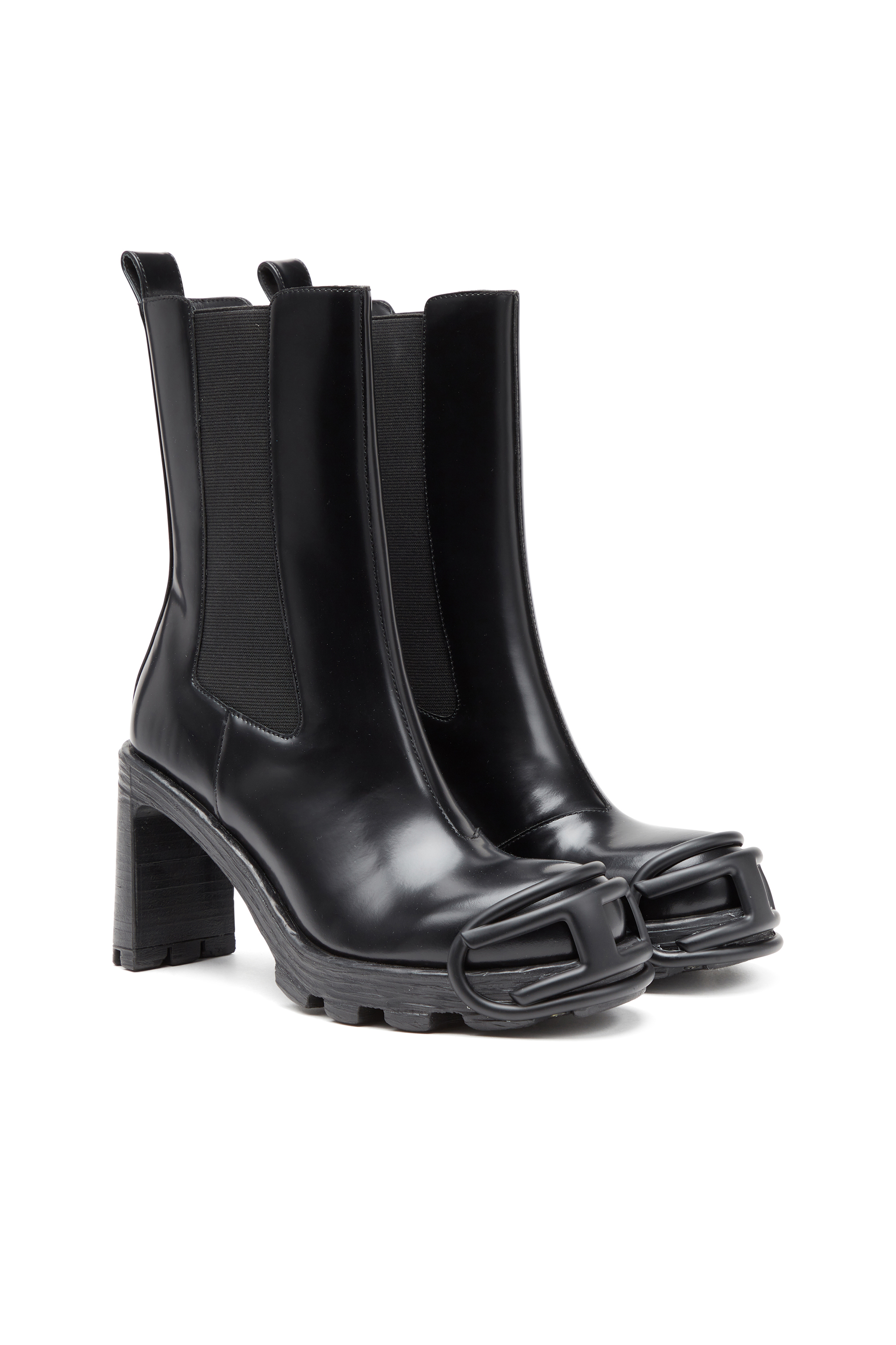 Diesel - D-HAMMER CH D W, Damen D-Hammer-High-Heel-Stiefel mit Oval D-Plakette in Schwarz - 3