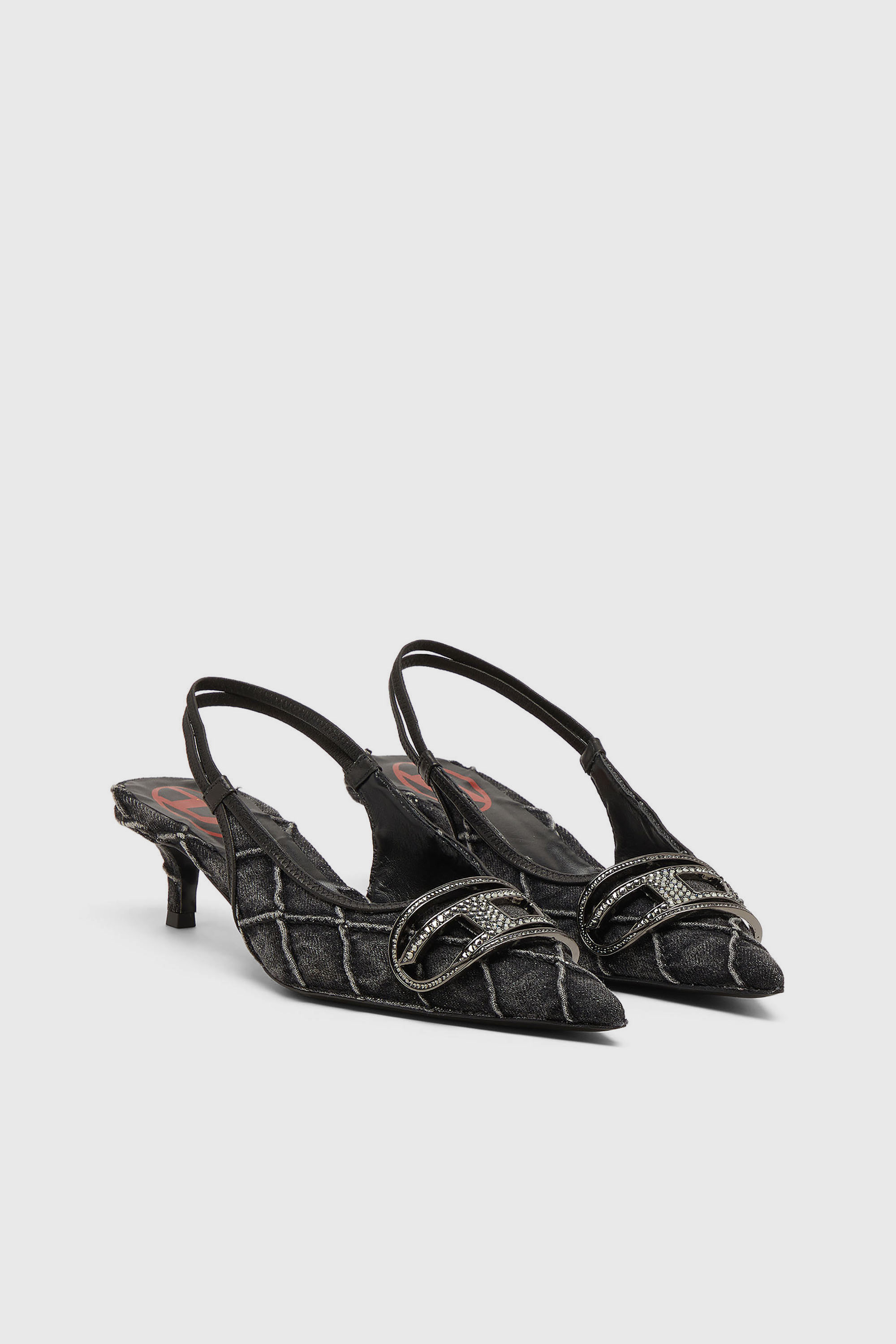 Diesel - D-VENUS SB 40, Damen D-Venus-Crystal-Logo Stepp-Denim-Slingback-Pumps in Schwarz - 2