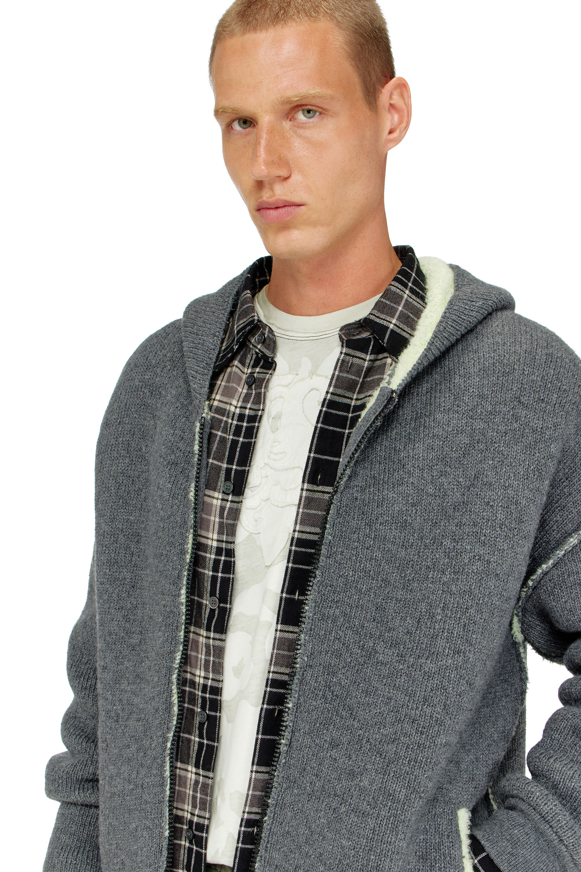 Diesel - K-BOUBBY, Herren Kapuzensweatjacke aus Strick mit zwei Strukturen und Rei&szlig;verschluss in null - 4