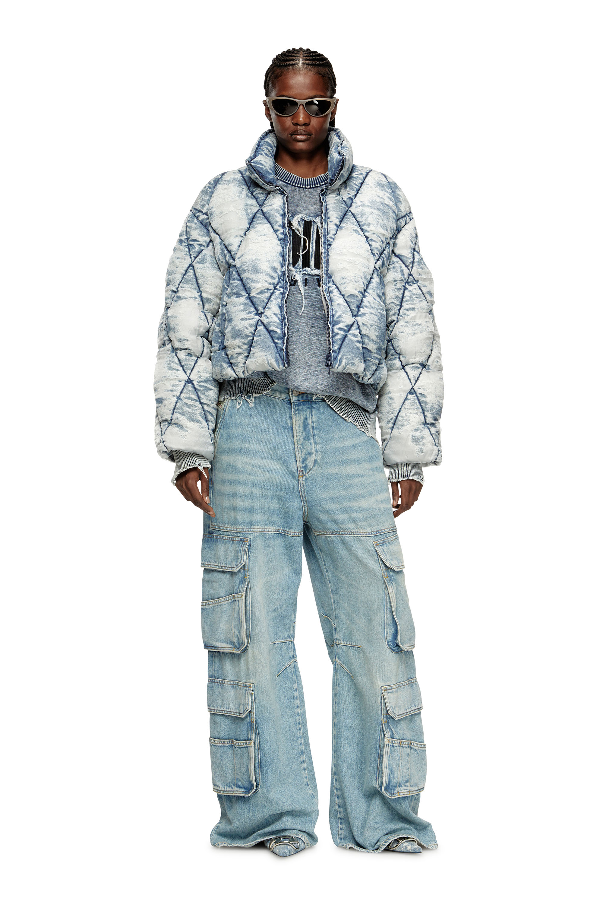 Diesel - W-HISTEL, Damen Daunen-Jacke aus Argyle-gestepptem Dévoré-Shellstoff in Hellblau - 2