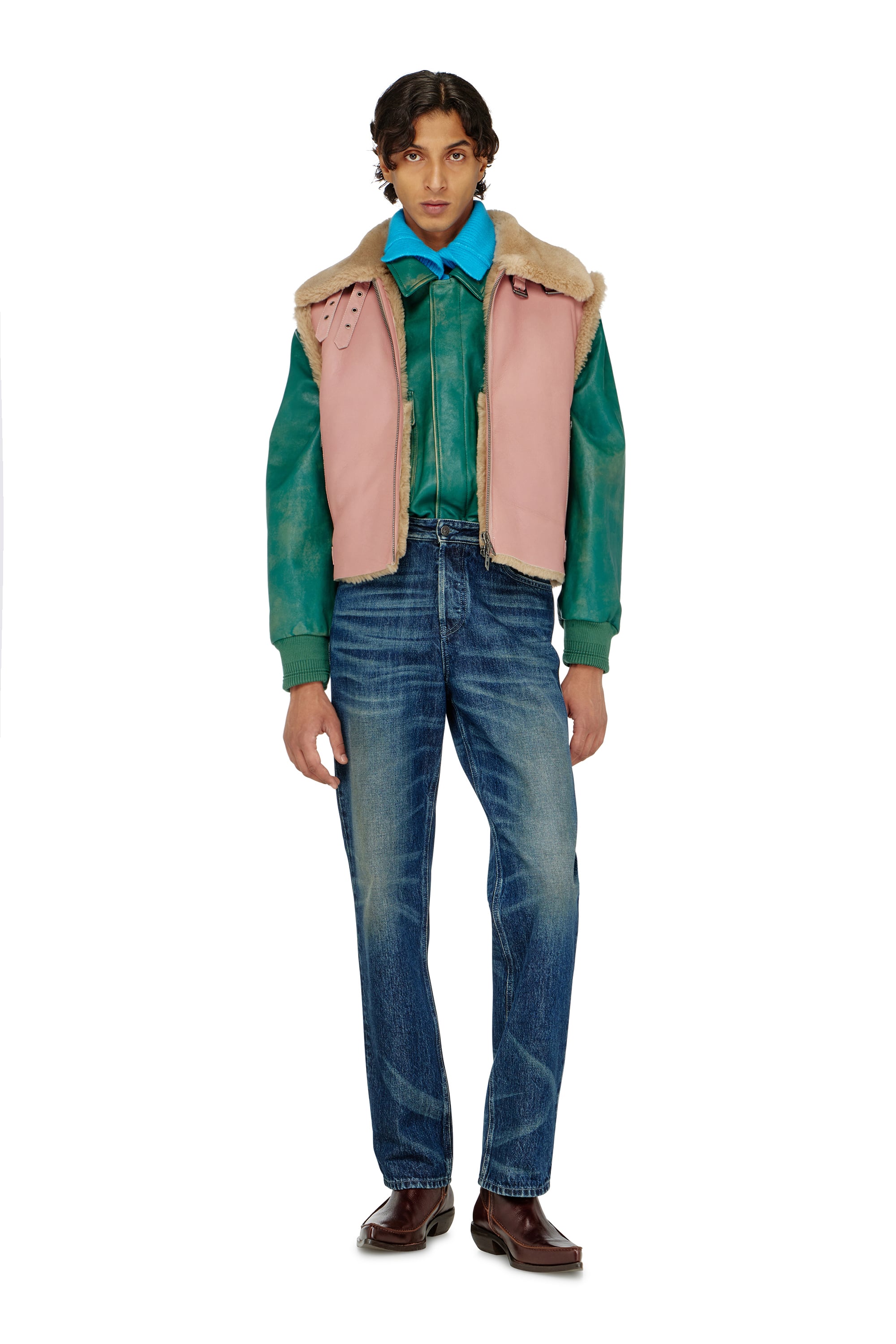 Diesel - L-HONT, Herren Lederweste mit Shearling in Rosa - 2